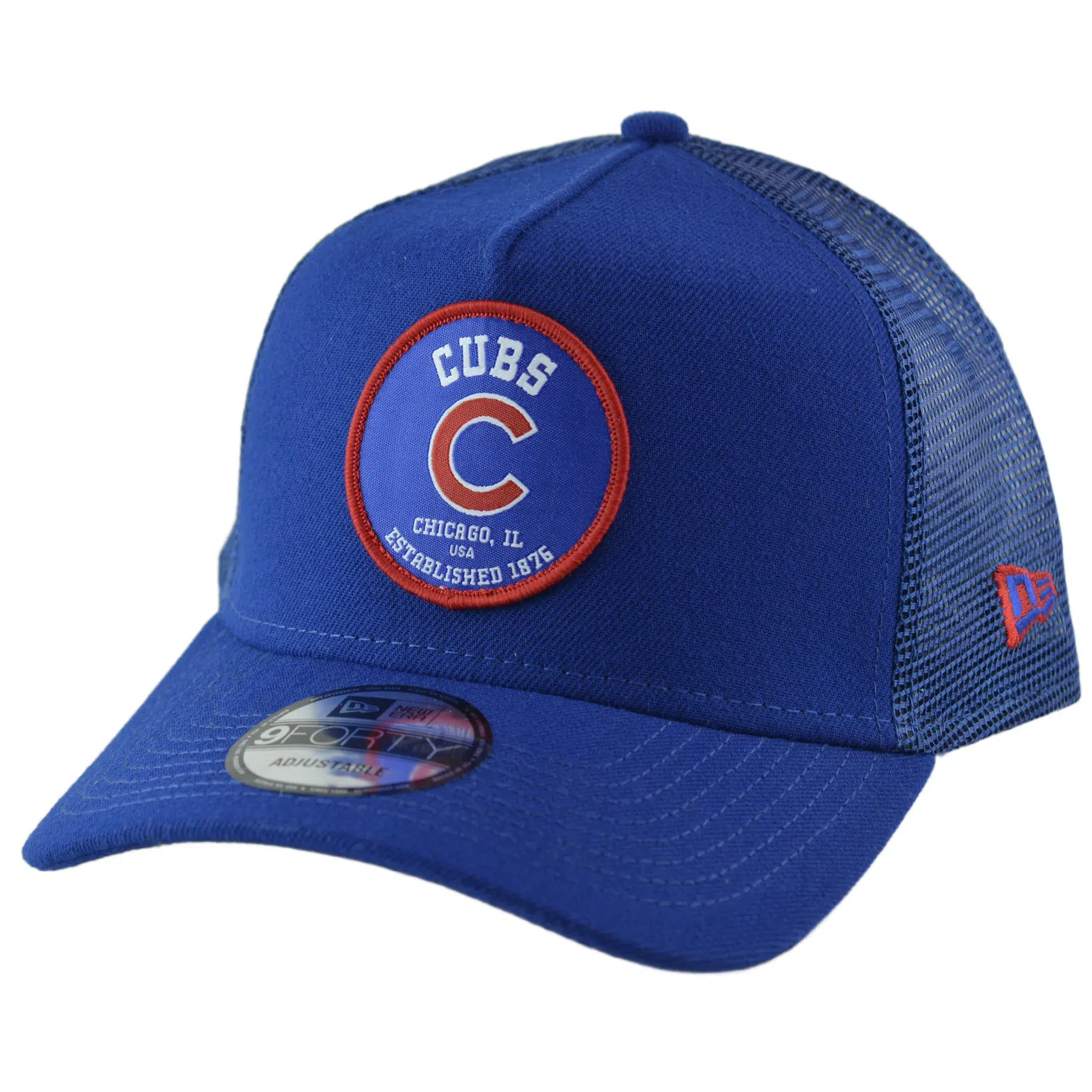 Chicago Cubs New Era 9FORTY Circle Logo Adjustable Mesh Back MLB Trucker Hat