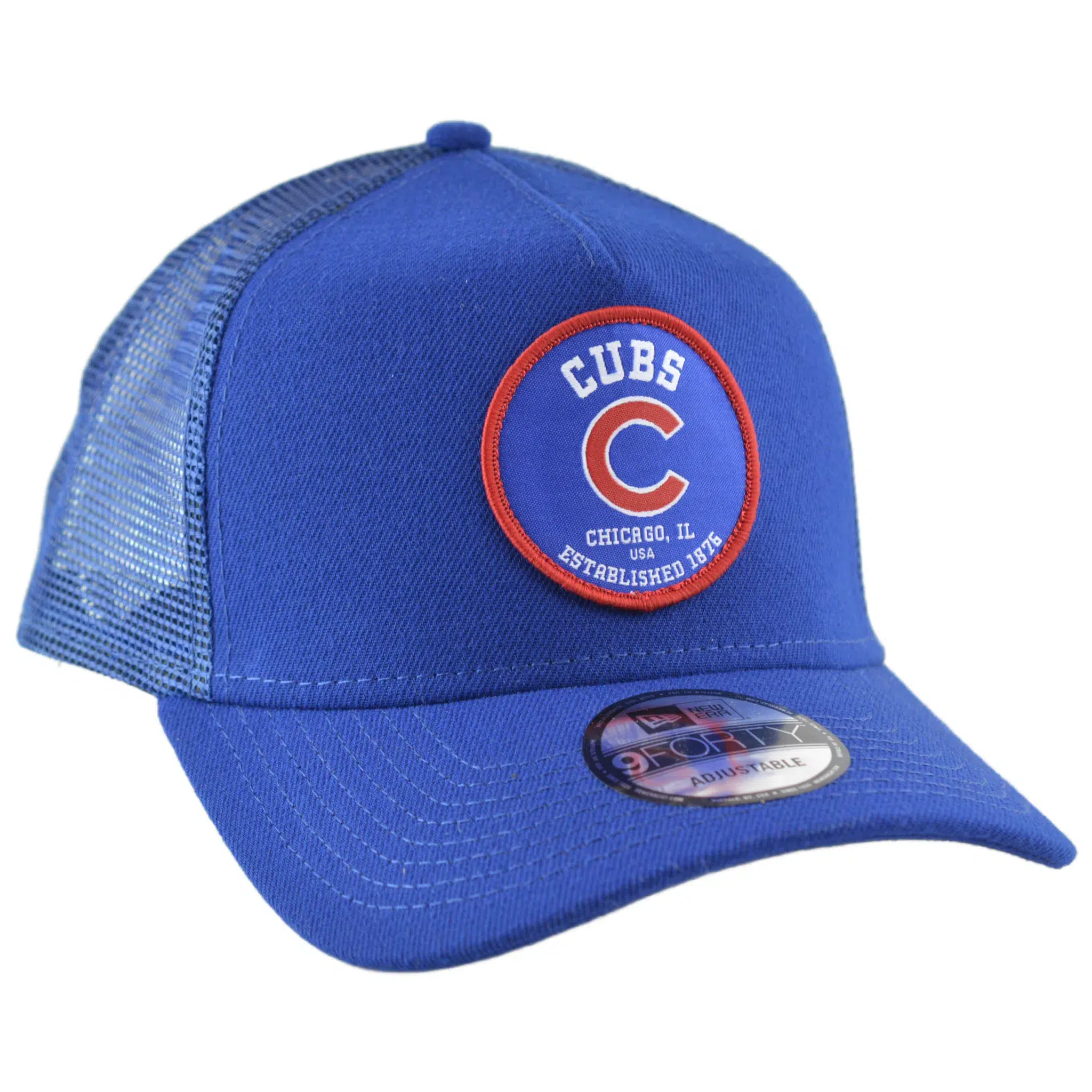 Chicago Cubs New Era 9FORTY Circle Logo Adjustable Mesh Back MLB Trucker Hat