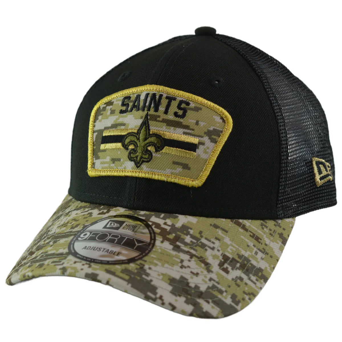 New Orleans Saints New Era 940 Salute To Service Black/Camo Mesh Back Adjustable Men's Snapback Hat