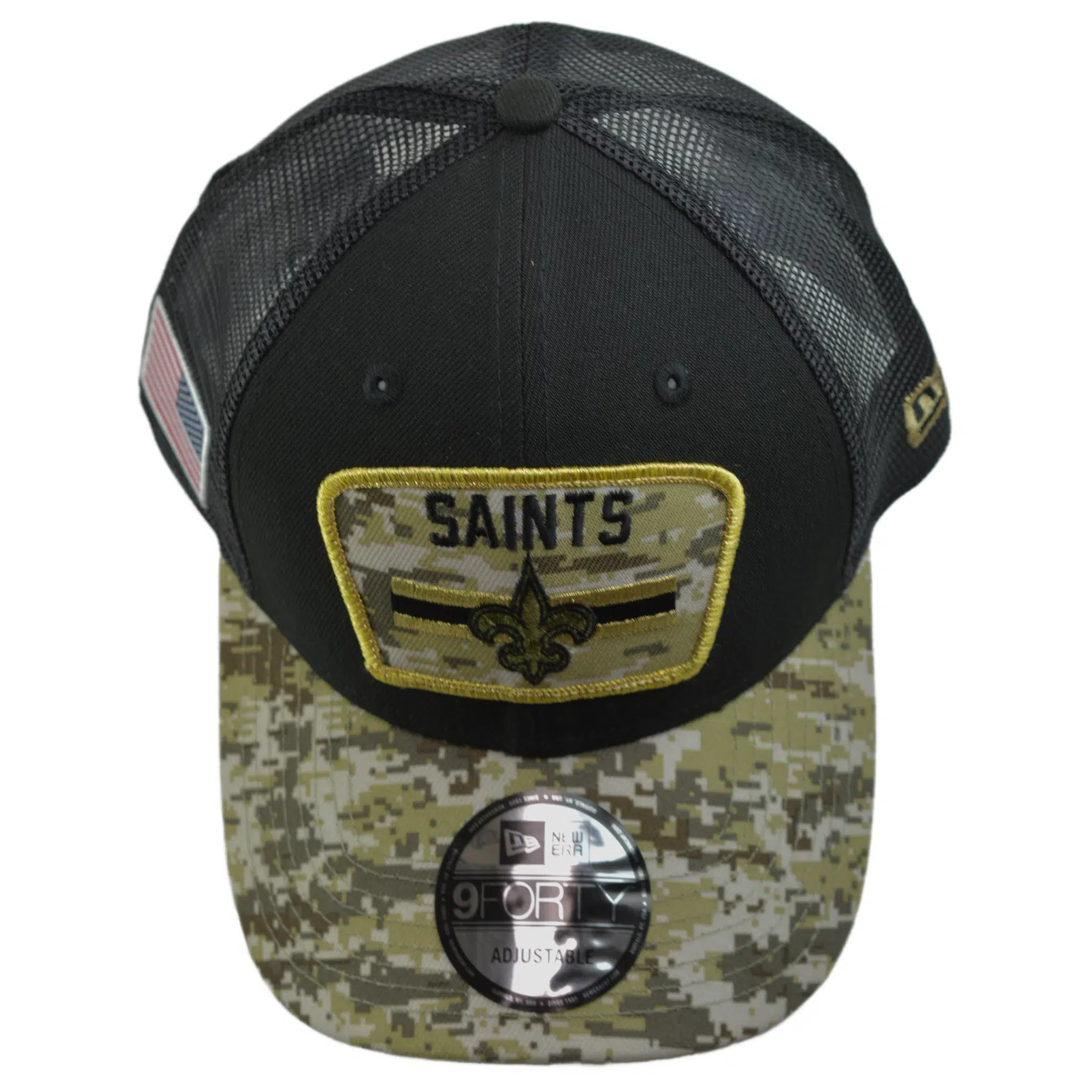 New Orleans Saints New Era 940 Salute To Service Black/Camo Mesh Back Adjustable Men's Snapback Hat