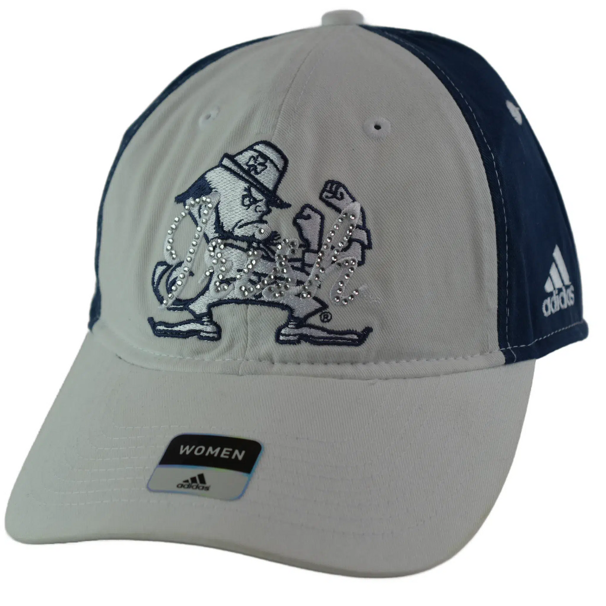 Notre Dame Fighting Irish Women's Bling Relaxed Fit Adjustable White and Blue Hat by Adidas