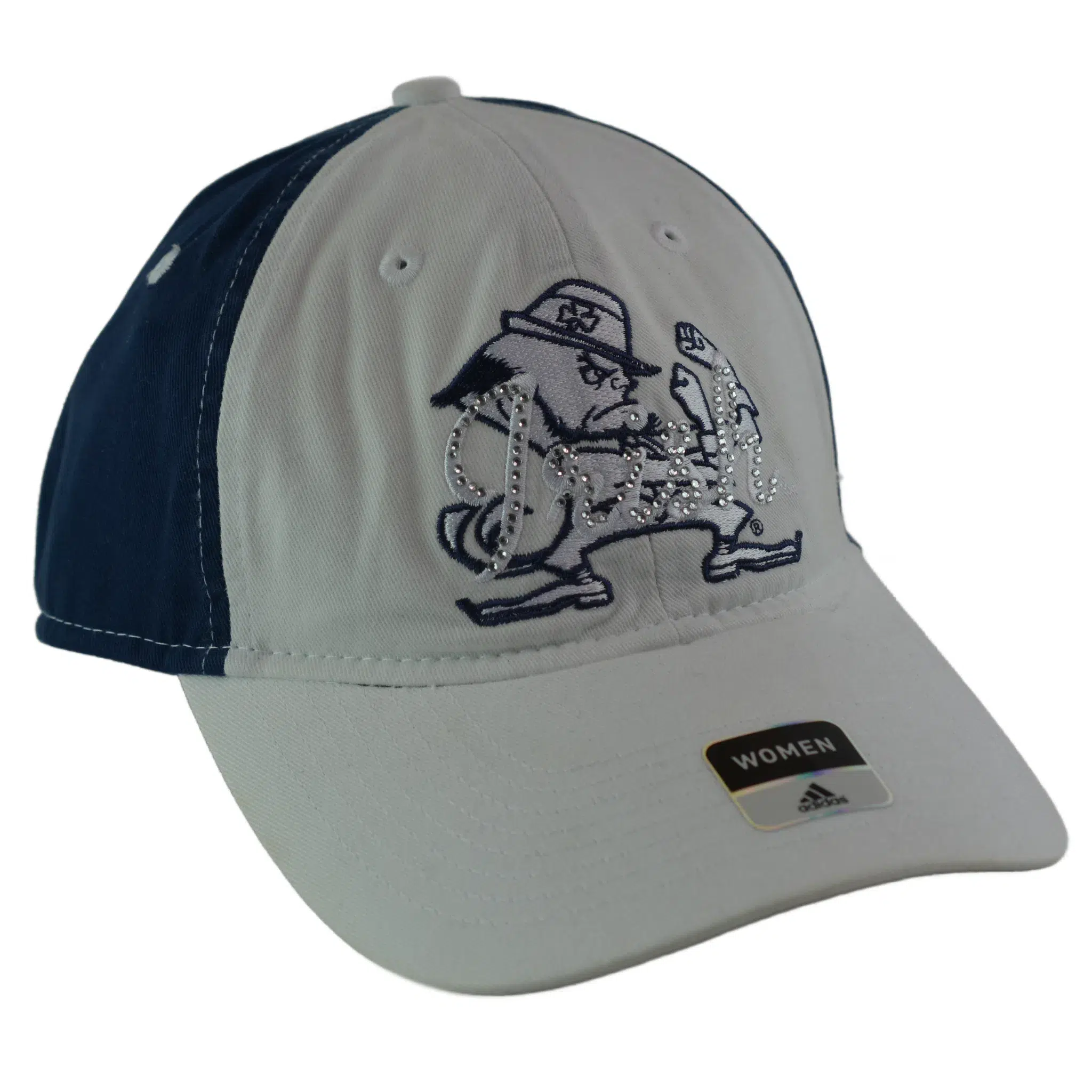 Notre Dame Fighting Irish Women's Bling Relaxed Fit Adjustable White and Blue Hat by Adidas