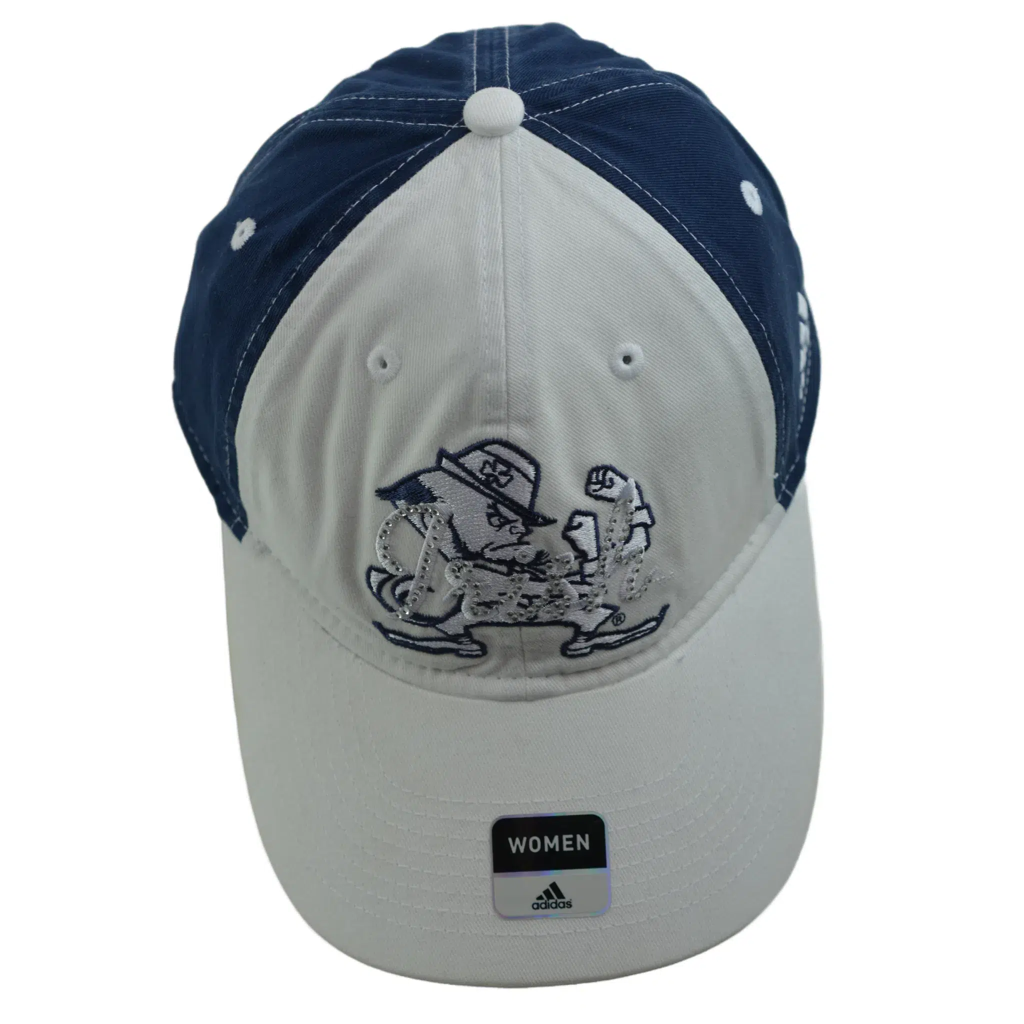 Notre Dame Fighting Irish Women's Bling Relaxed Fit Adjustable White and Blue Hat by Adidas