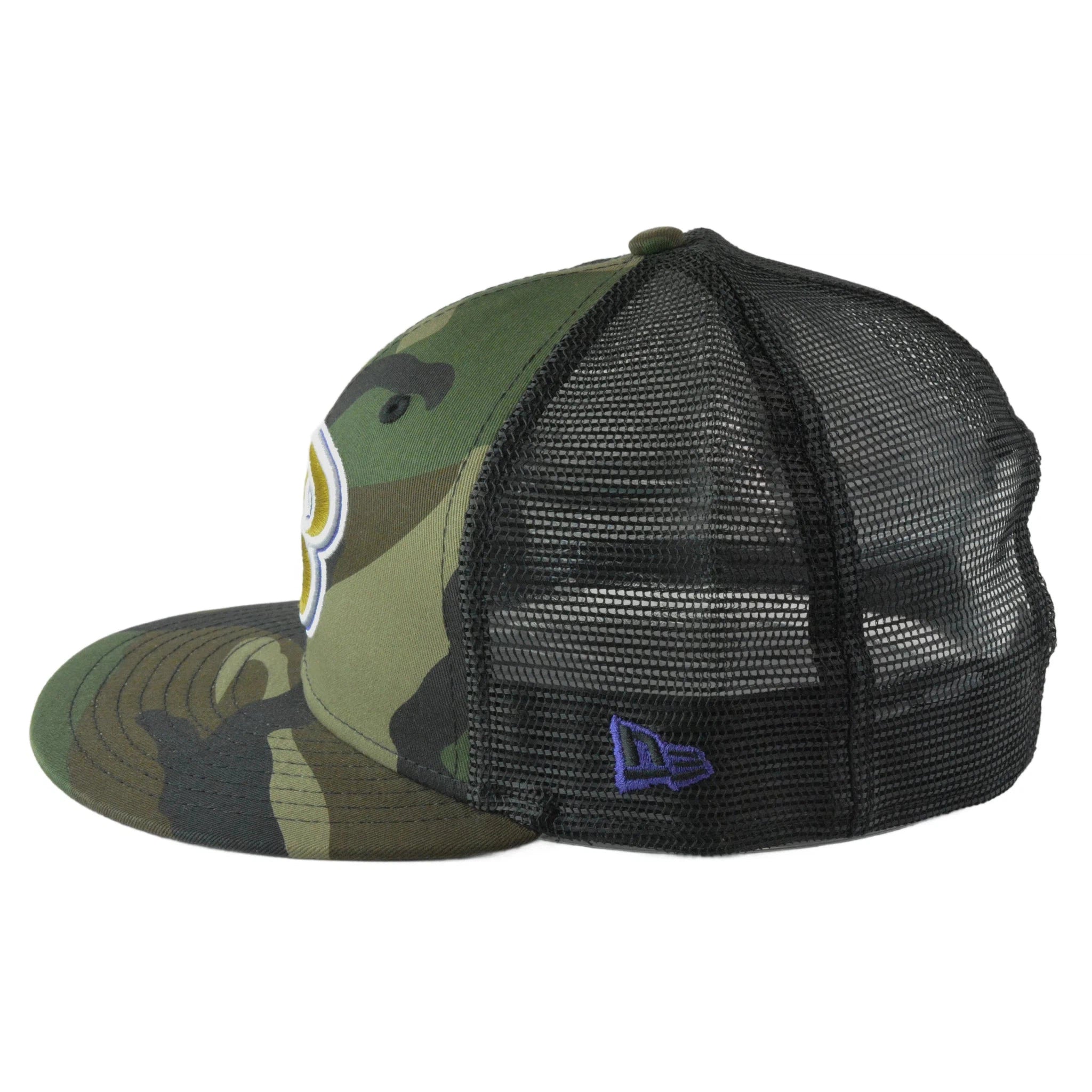 Baltimore Ravens New Era 9FIFTY NFL Alternate Logo Woodland Camo Mesh Back Flat Bill Snapback Hat