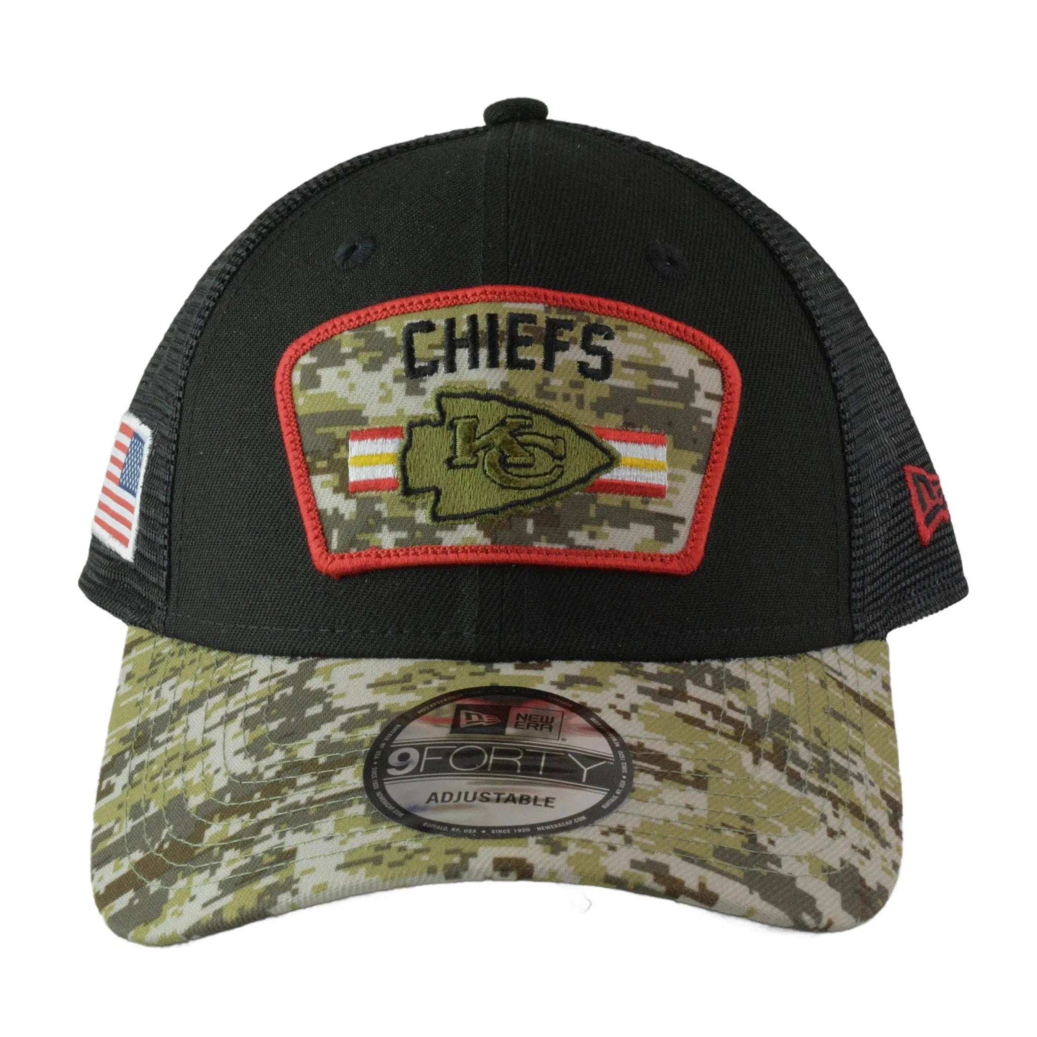 Kansas City Chiefs New Era 940 Salute To Service Black & Camo Mesh Back Adjustable Men's Snapback Hat