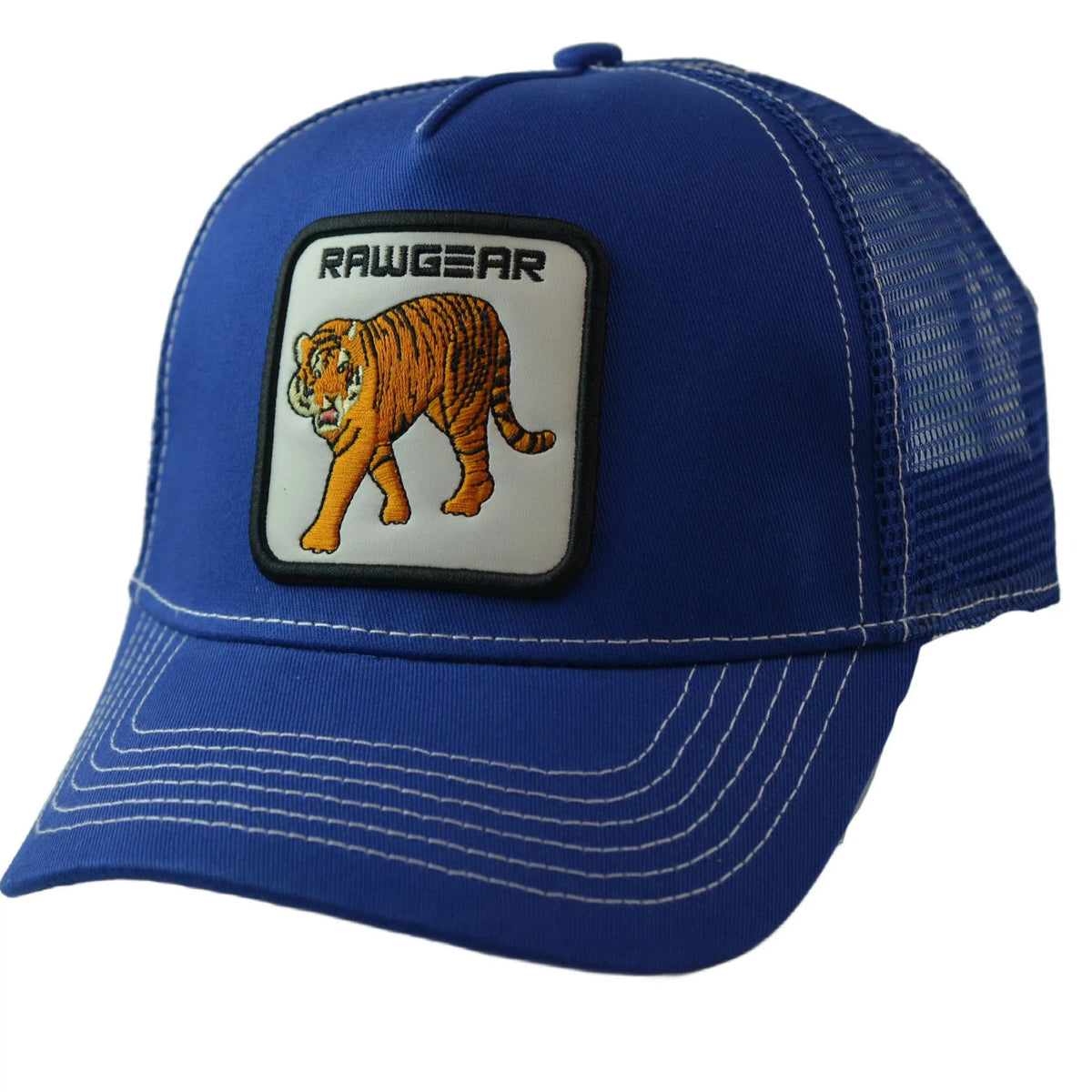 RAWGEAR Gym Gear Tiger Logo Blue Contrast Stitch Trucker Cap Snapback Hat