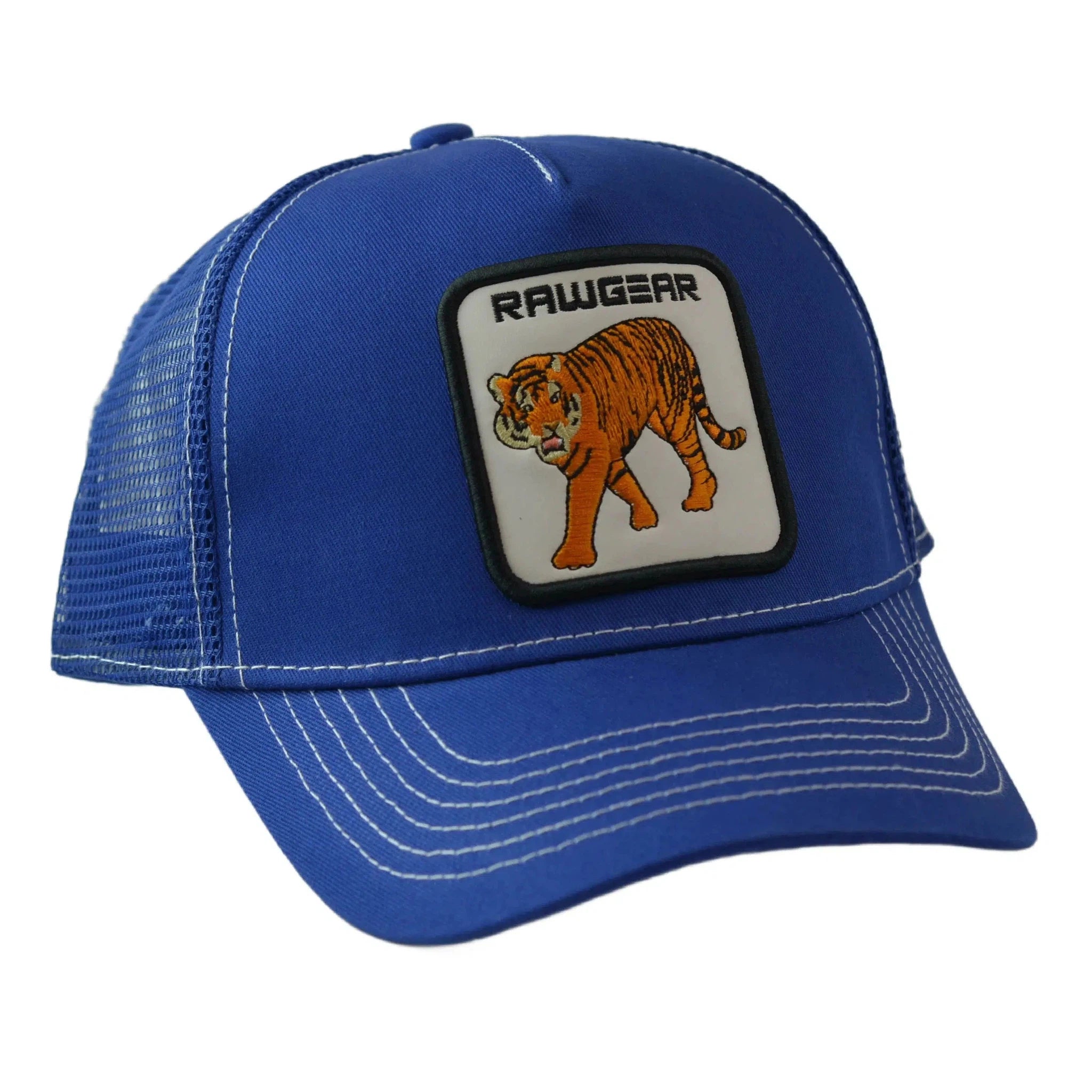 RAWGEAR Gym Gear Tiger Logo Blue Contrast Stitch Trucker Cap Snapback Hat