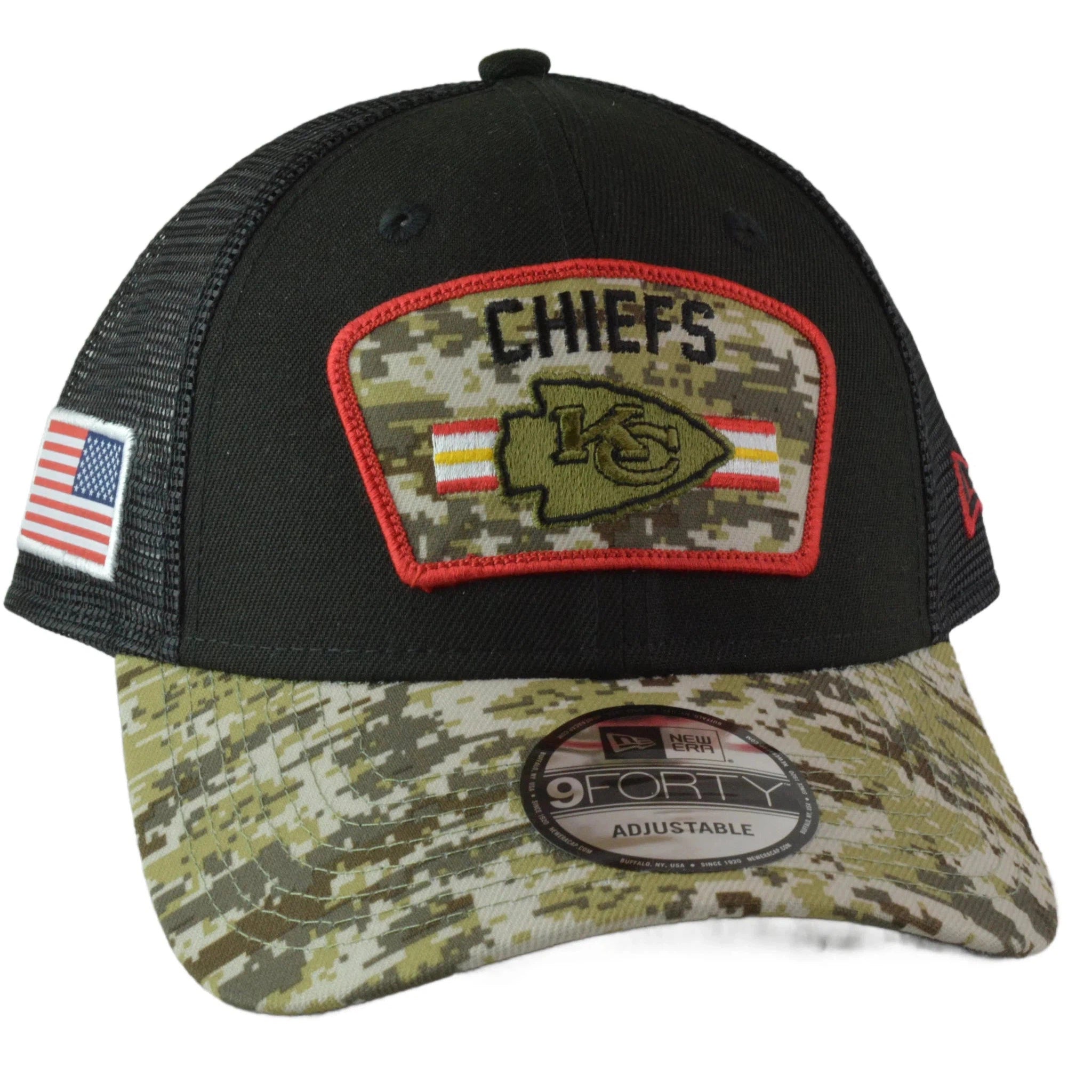 Kansas City Chiefs New Era 940 Salute To Service Black & Camo Mesh Back Adjustable Men's Snapback Hat