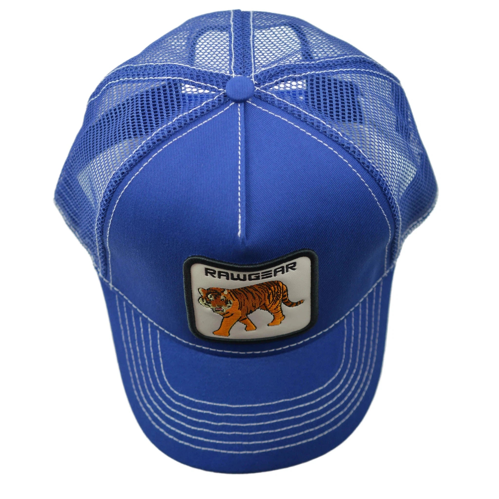 RAWGEAR Gym Gear Tiger Logo Blue Contrast Stitch Trucker Cap Snapback Hat