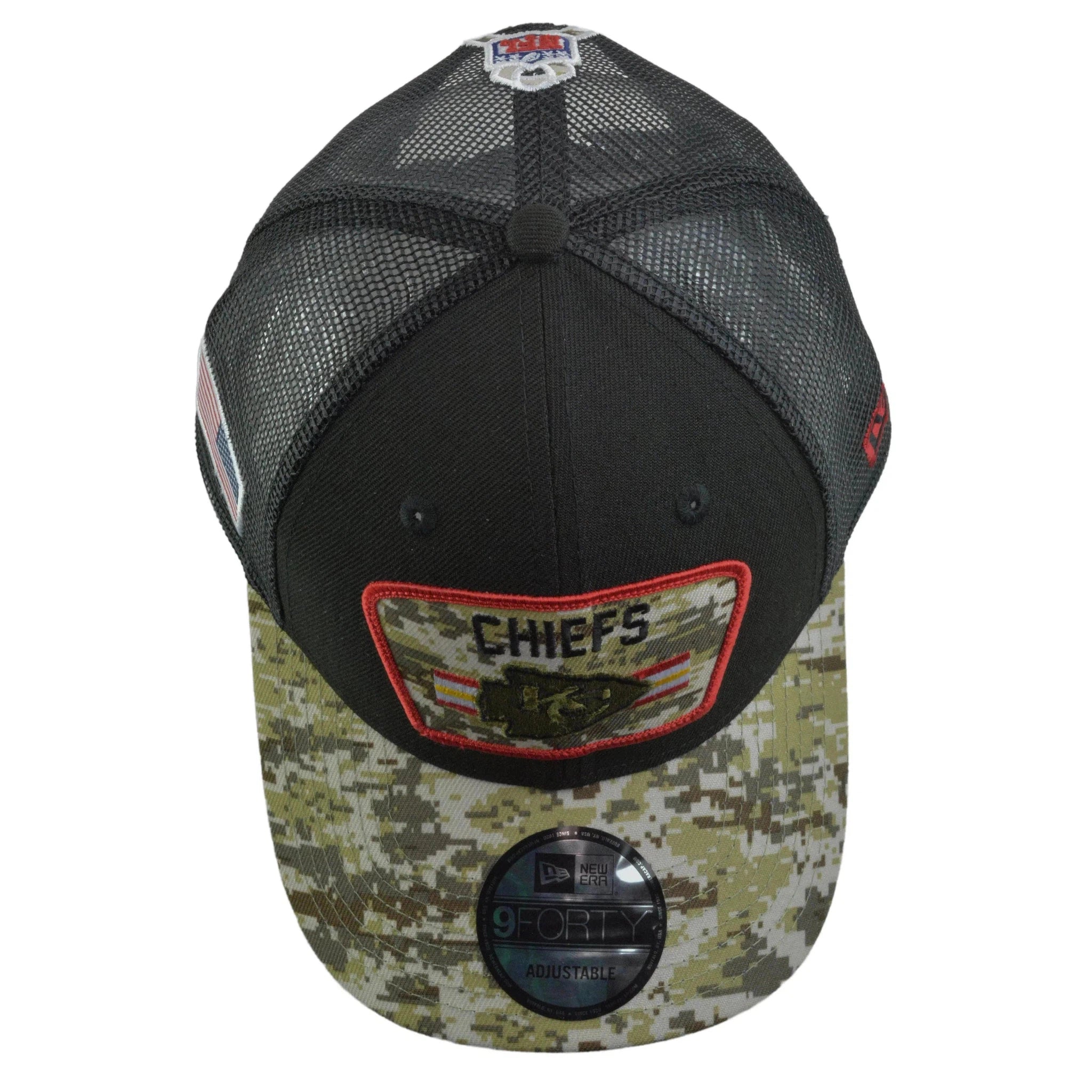 Kansas City Chiefs New Era 940 Salute To Service Black & Camo Mesh Back Adjustable Men's Snapback Hat