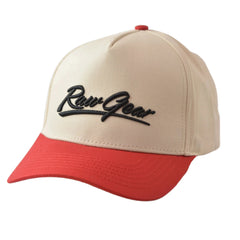 RAWGEAR Gym Gear Varsity Script Beige and Red Two-Tone Relaxed Fit Snapback Hat