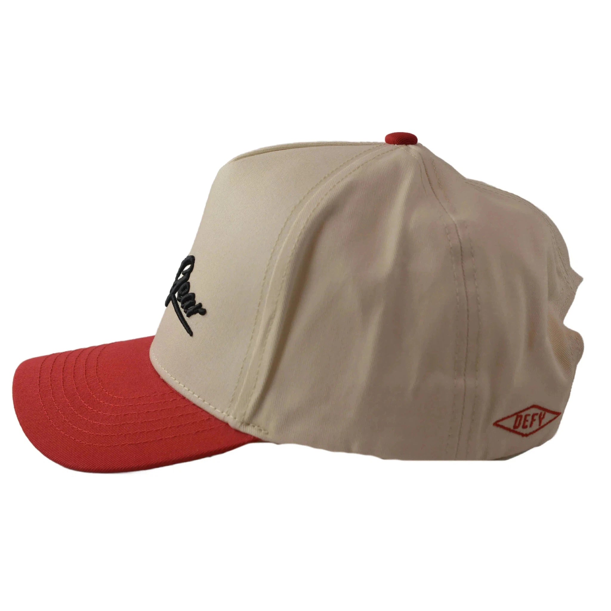 RAWGEAR Gym Gear Varsity Script Beige and Red Two-Tone Relaxed Fit Snapback Hat