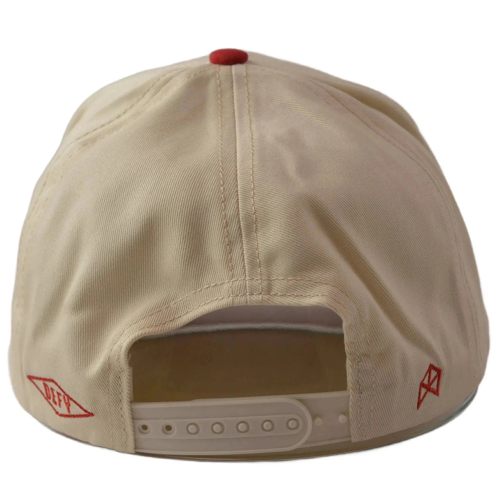 RAWGEAR Gym Gear Varsity Script Beige and Red Two-Tone Relaxed Fit Snapback Hat