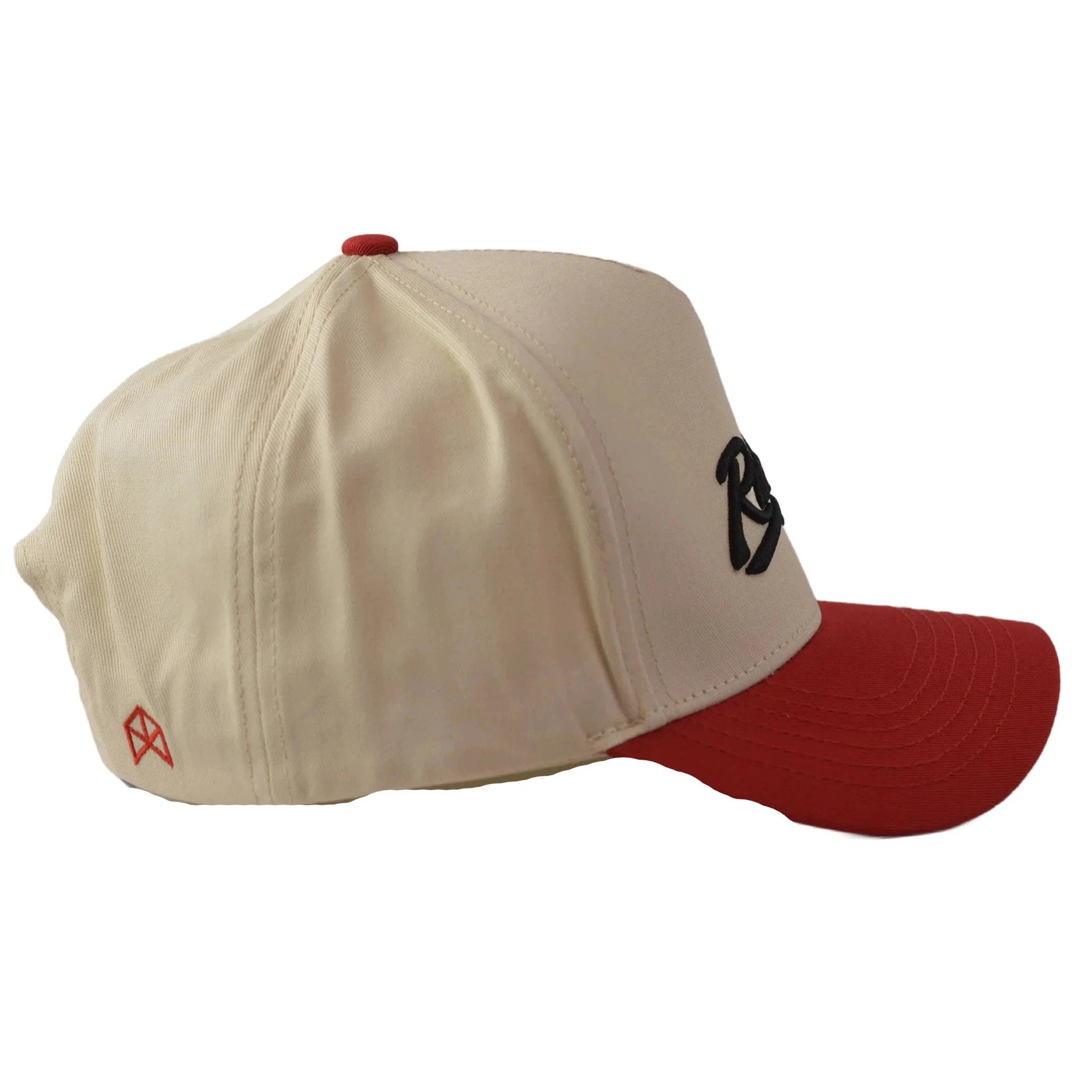 RAWGEAR Gym Gear Varsity Script Beige and Red Two-Tone Relaxed Fit Snapback Hat