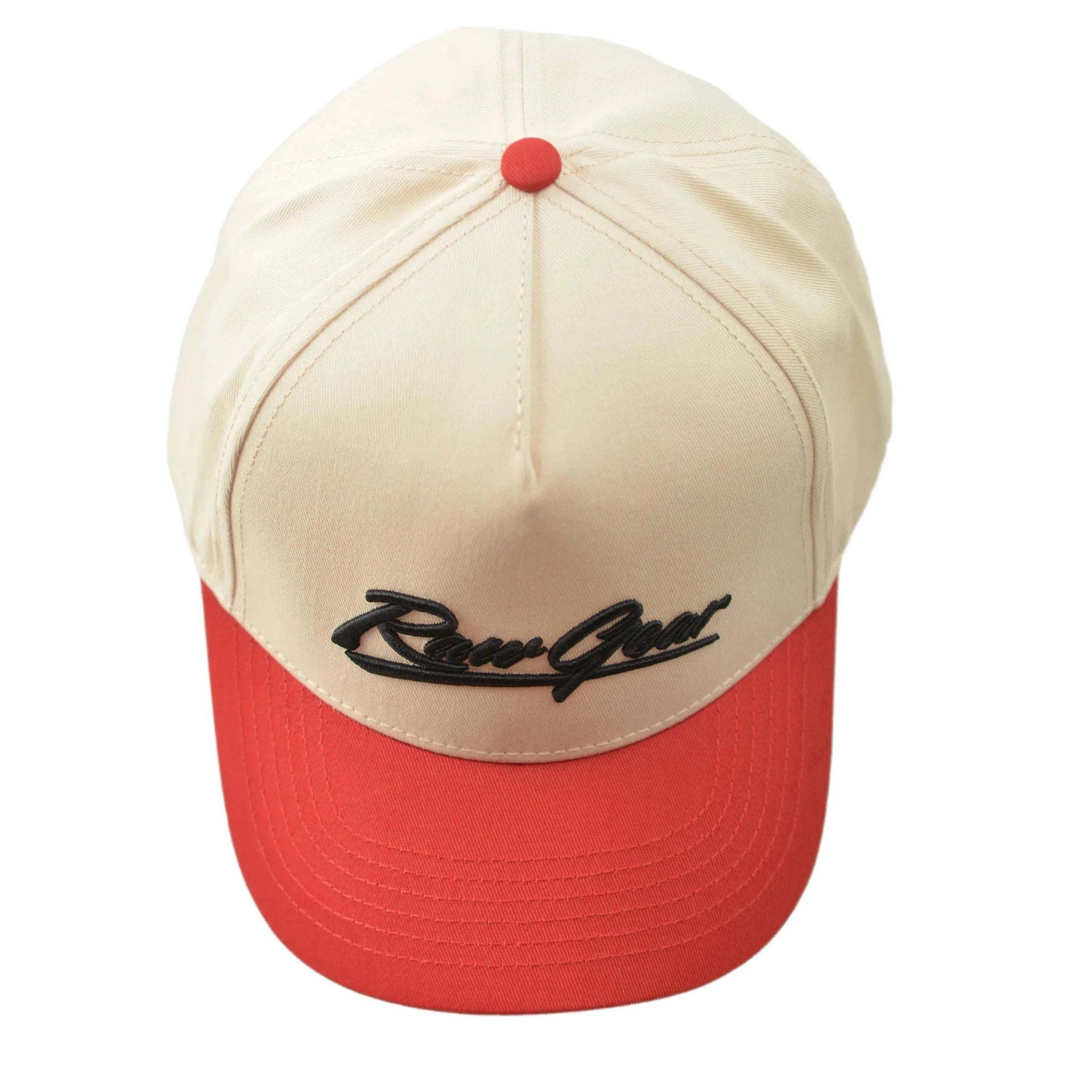 RAWGEAR Gym Gear Varsity Script Beige and Red Two-Tone Relaxed Fit Snapback Hat