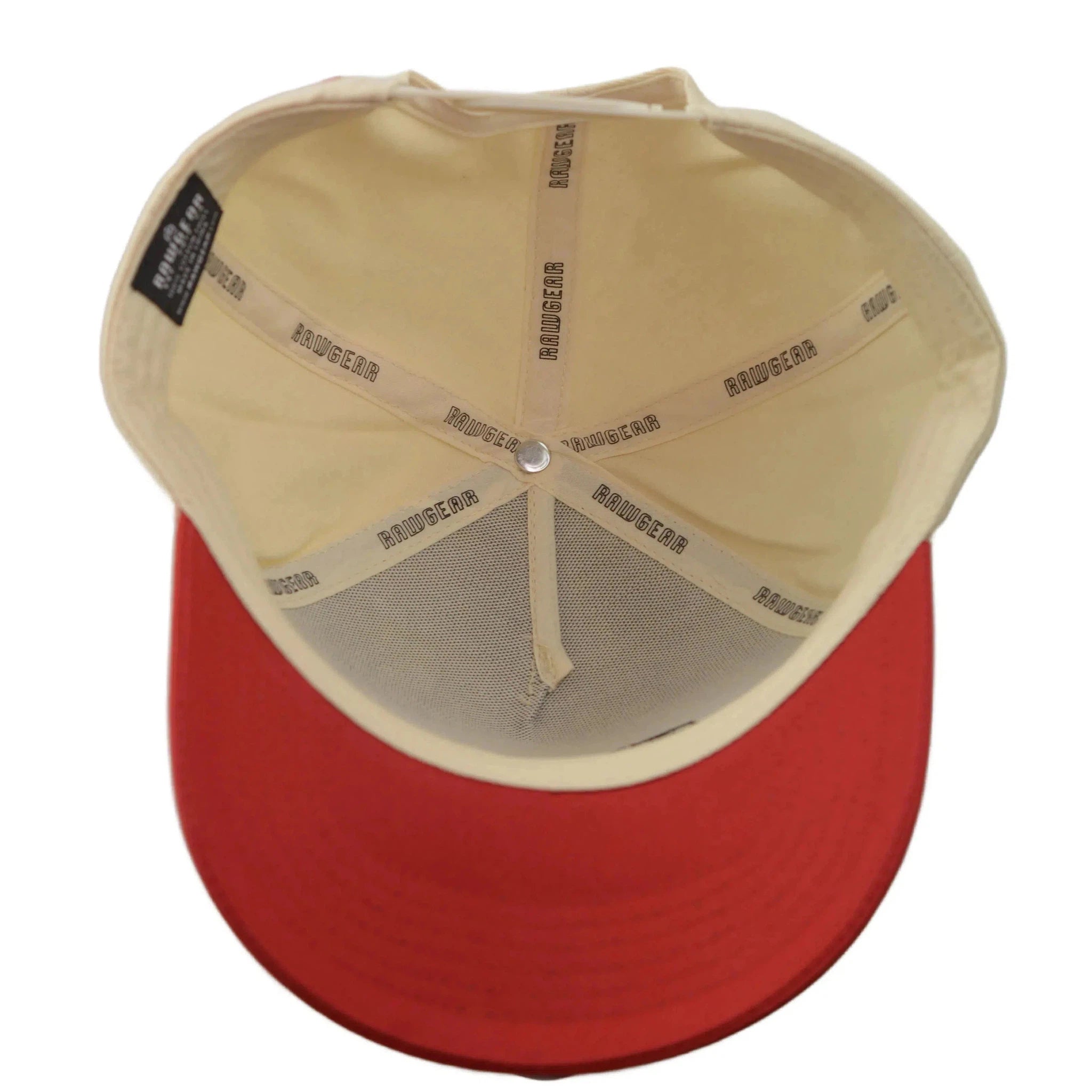 RAWGEAR Gym Gear Varsity Script Beige and Red Two-Tone Relaxed Fit Snapback Hat