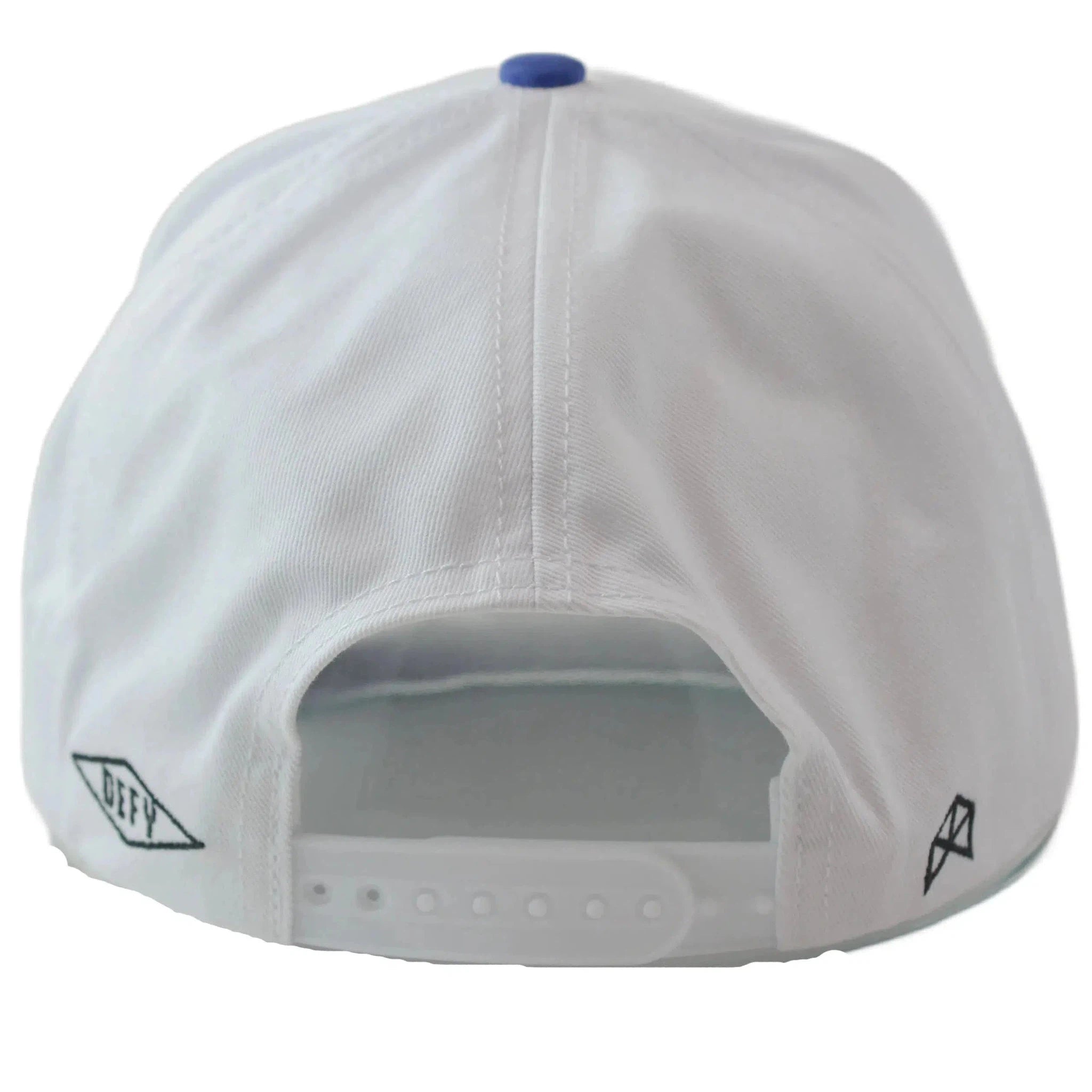 RAWGEAR Gym Gear Varsity Script White and Blue Two-Tone Relaxed Fit Snapback Hat