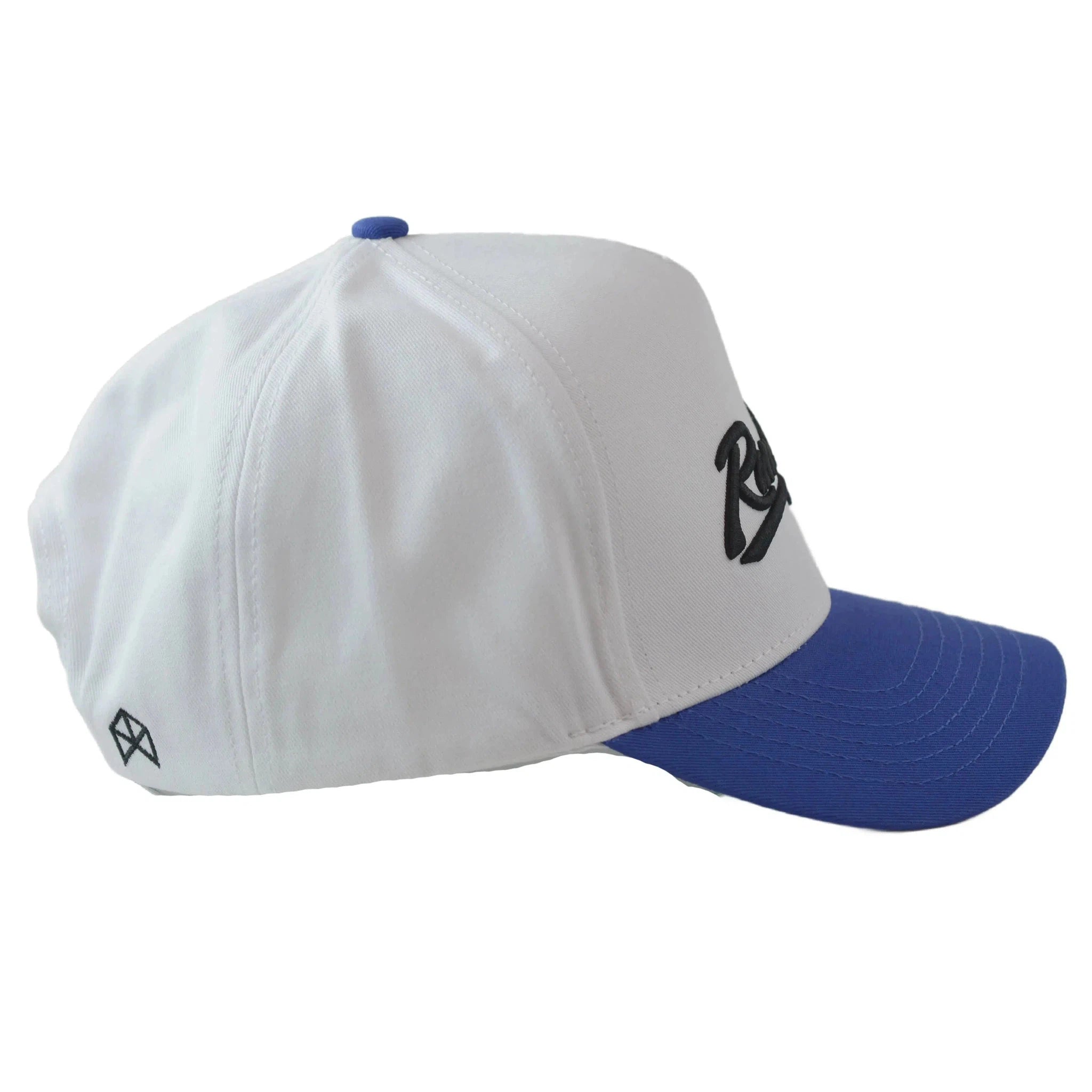 RAWGEAR Gym Gear Varsity Script White and Blue Two-Tone Relaxed Fit Snapback Hat