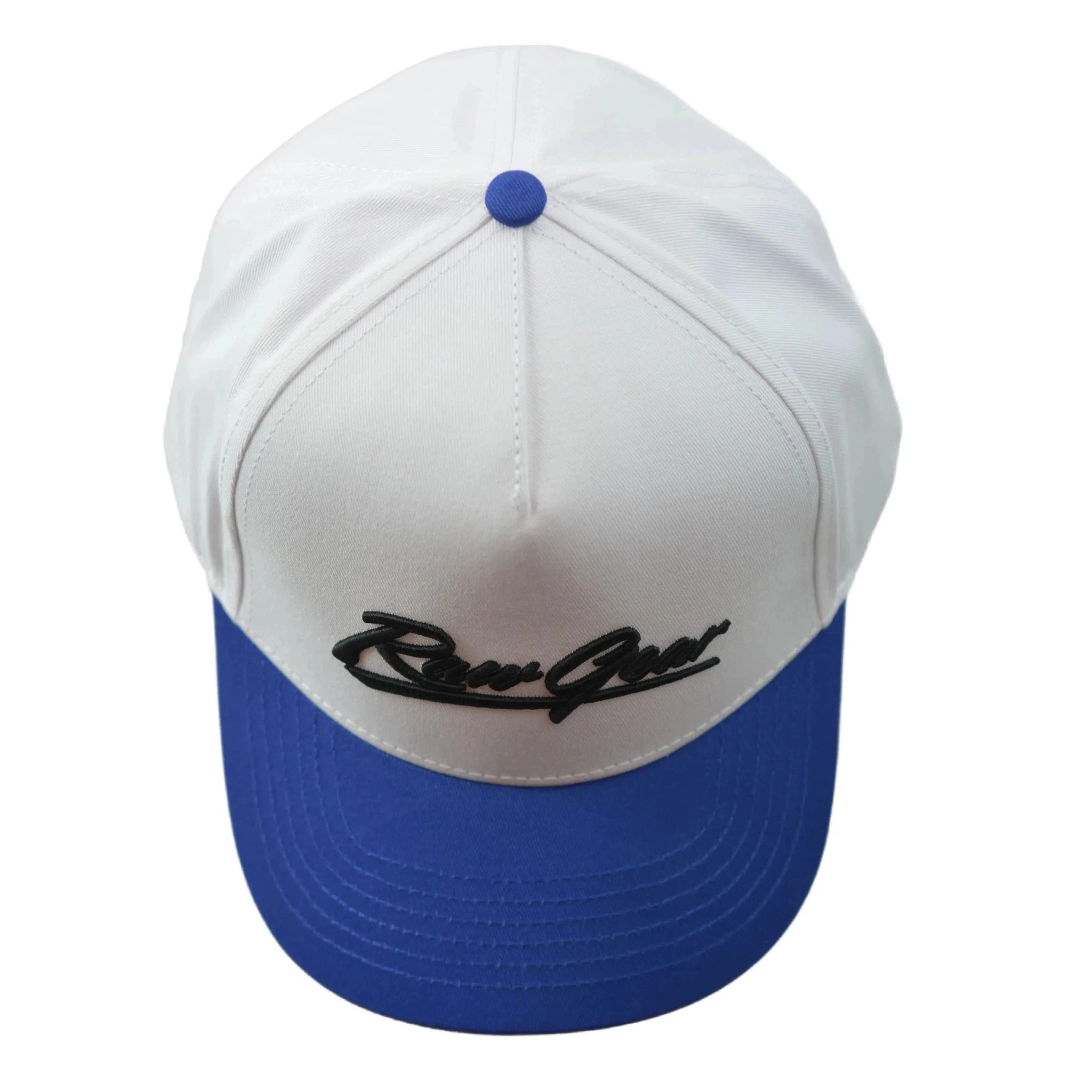 RAWGEAR Gym Gear Varsity Script White and Blue Two-Tone Relaxed Fit Snapback Hat