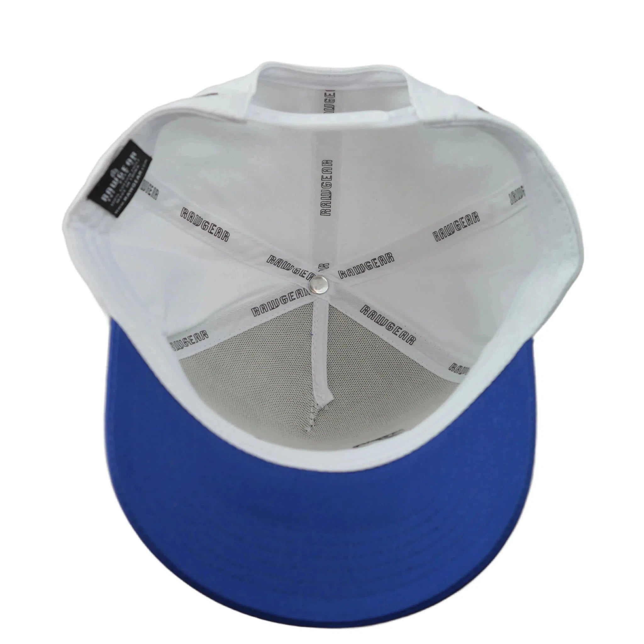 RAWGEAR Gym Gear Varsity Script White and Blue Two-Tone Relaxed Fit Snapback Hat