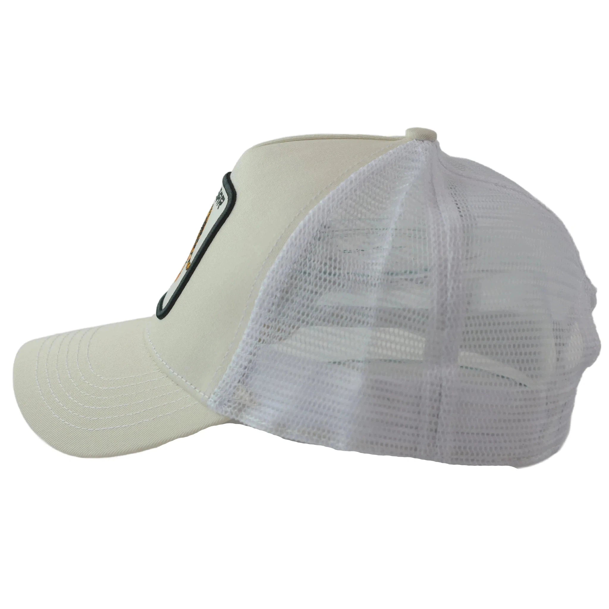 RAWGEAR Gym Wear Tiger Logo Beige & White Two Tone Trucker Cap Snapback Hat