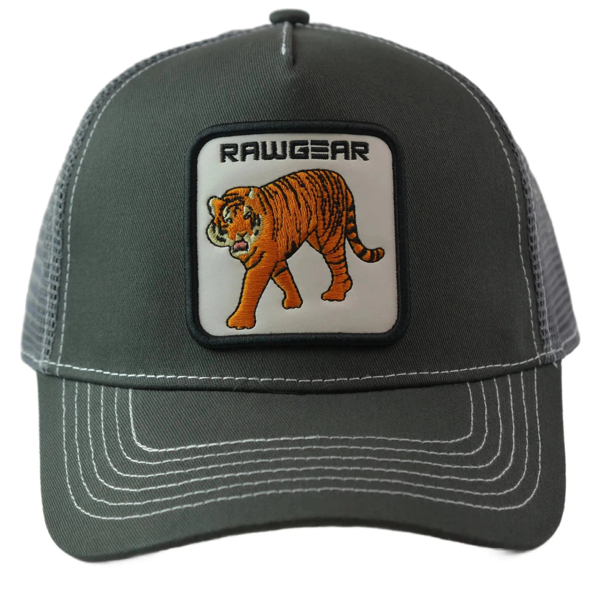 RAWGEAR Gym Gear Tiger Logo Gray Contrast Stitch Trucker Cap Snapback Hat