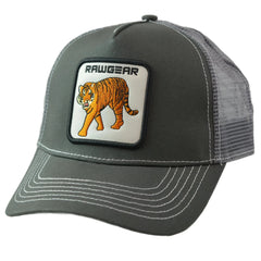 RAWGEAR Gym Gear Tiger Logo Gray Contrast Stitch Trucker Cap Snapback Hat