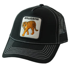 RAWGEAR Gym Wear Tiger Logo Black Contrast Stitch Trucker Cap Snapback Hat