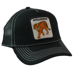 RAWGEAR Gym Wear Tiger Logo Black Contrast Stitch Trucker Cap Snapback Hat