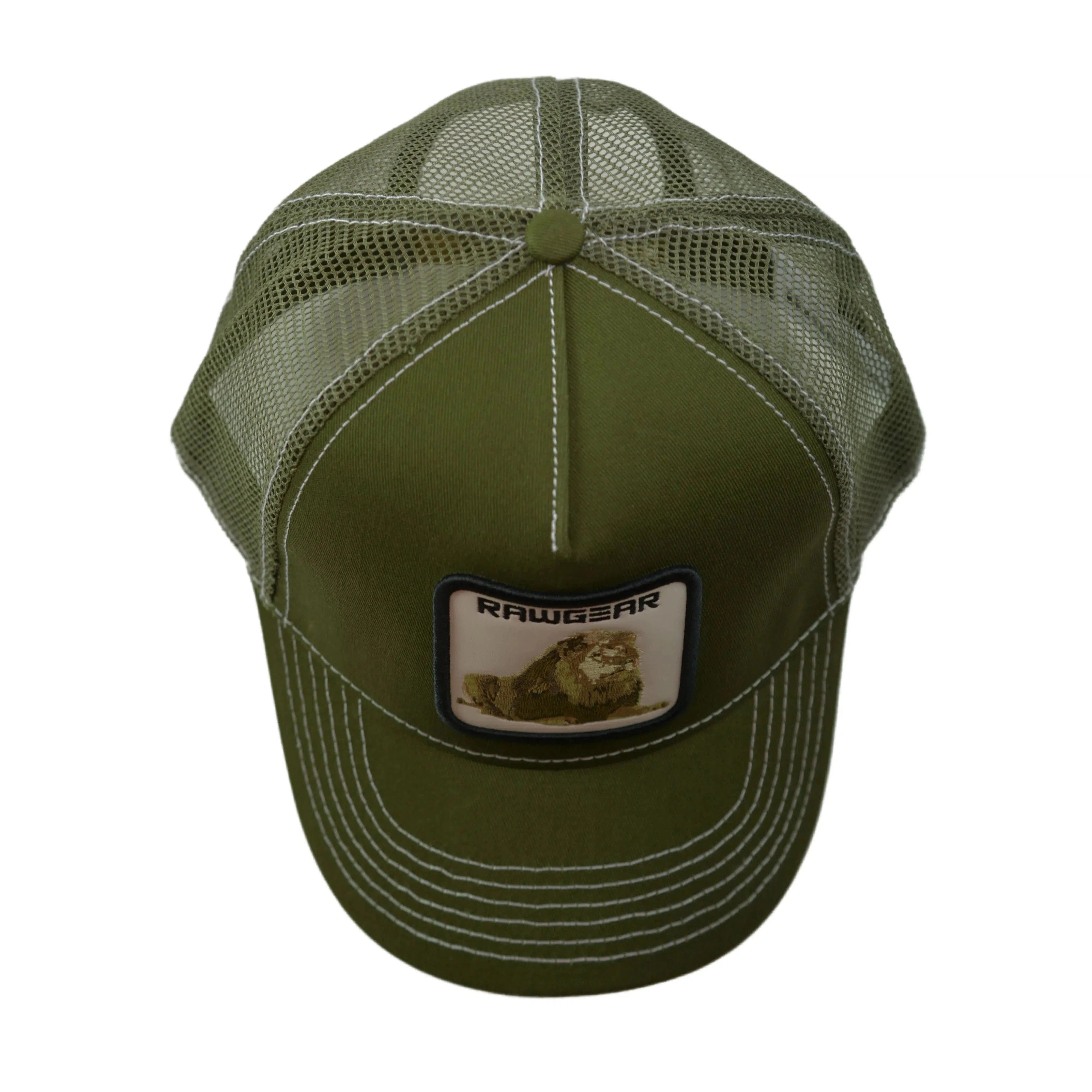 RAWGEAR Gym Gear Lion Logo OD Green Contrast Stitch Trucker Cap Snapback Hat