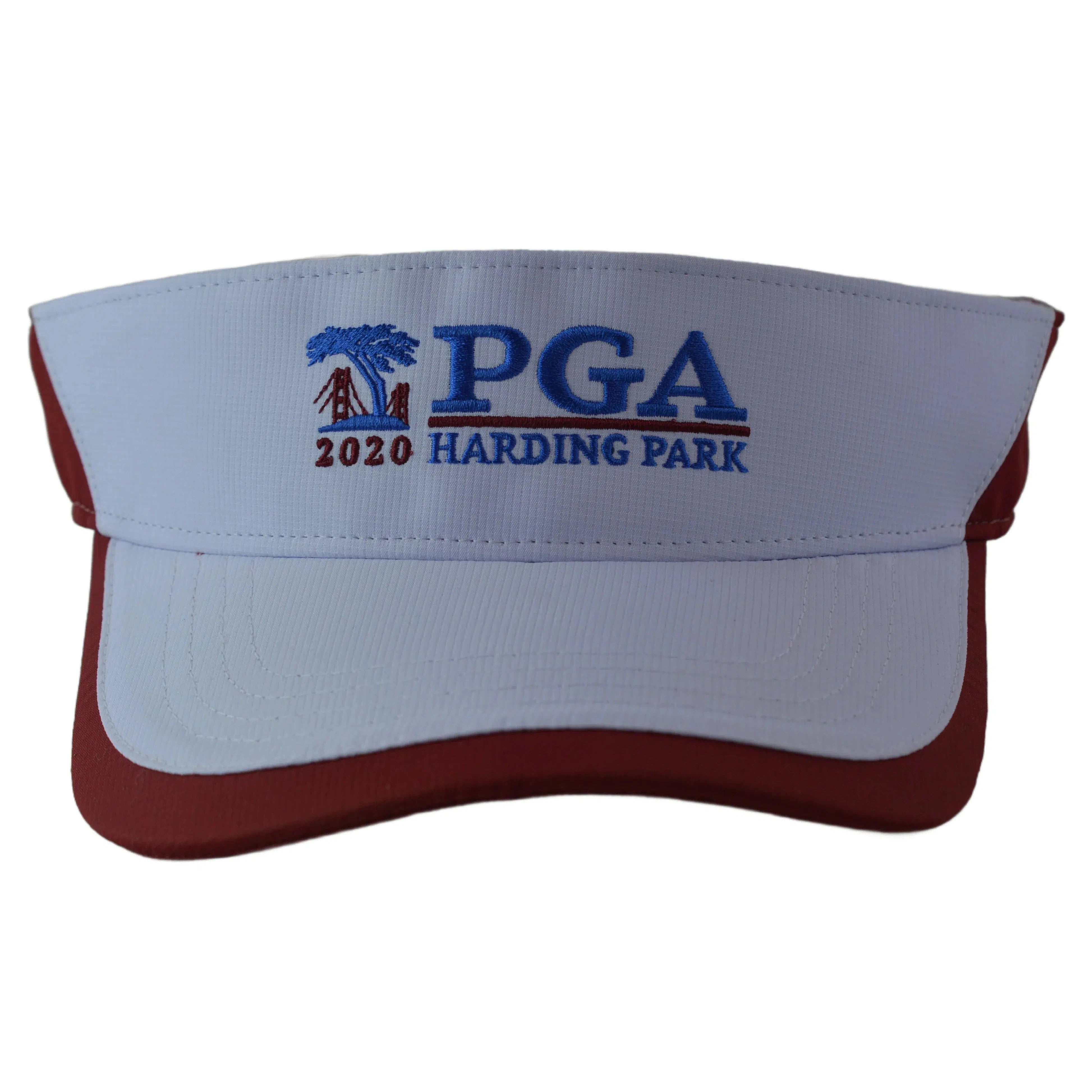 PGA Harding Park Hi Performance 2-Tone White & Burgundy Golf Sun Visor by Ahead