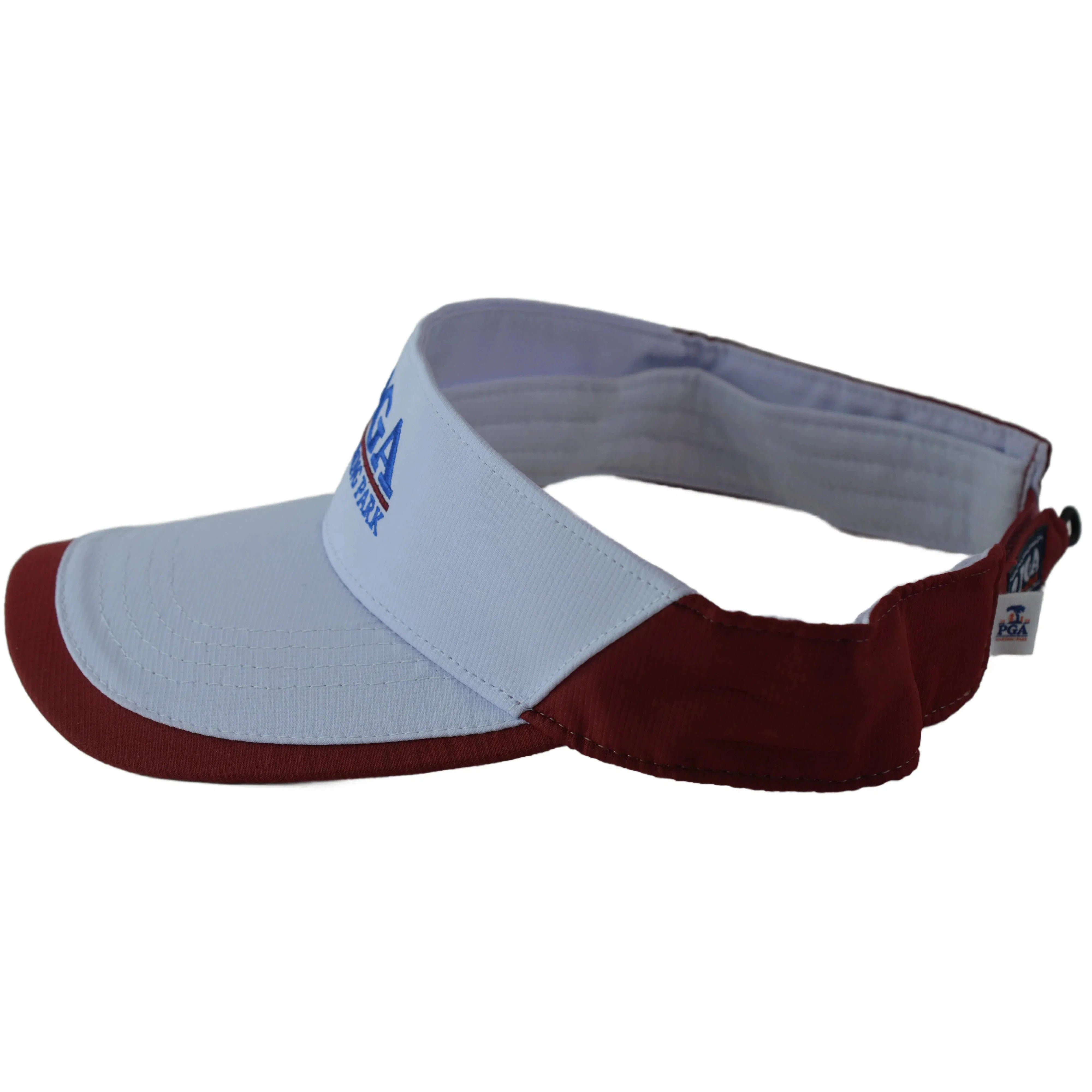 PGA Harding Park Hi Performance 2-Tone White & Burgundy Golf Sun Visor by Ahead