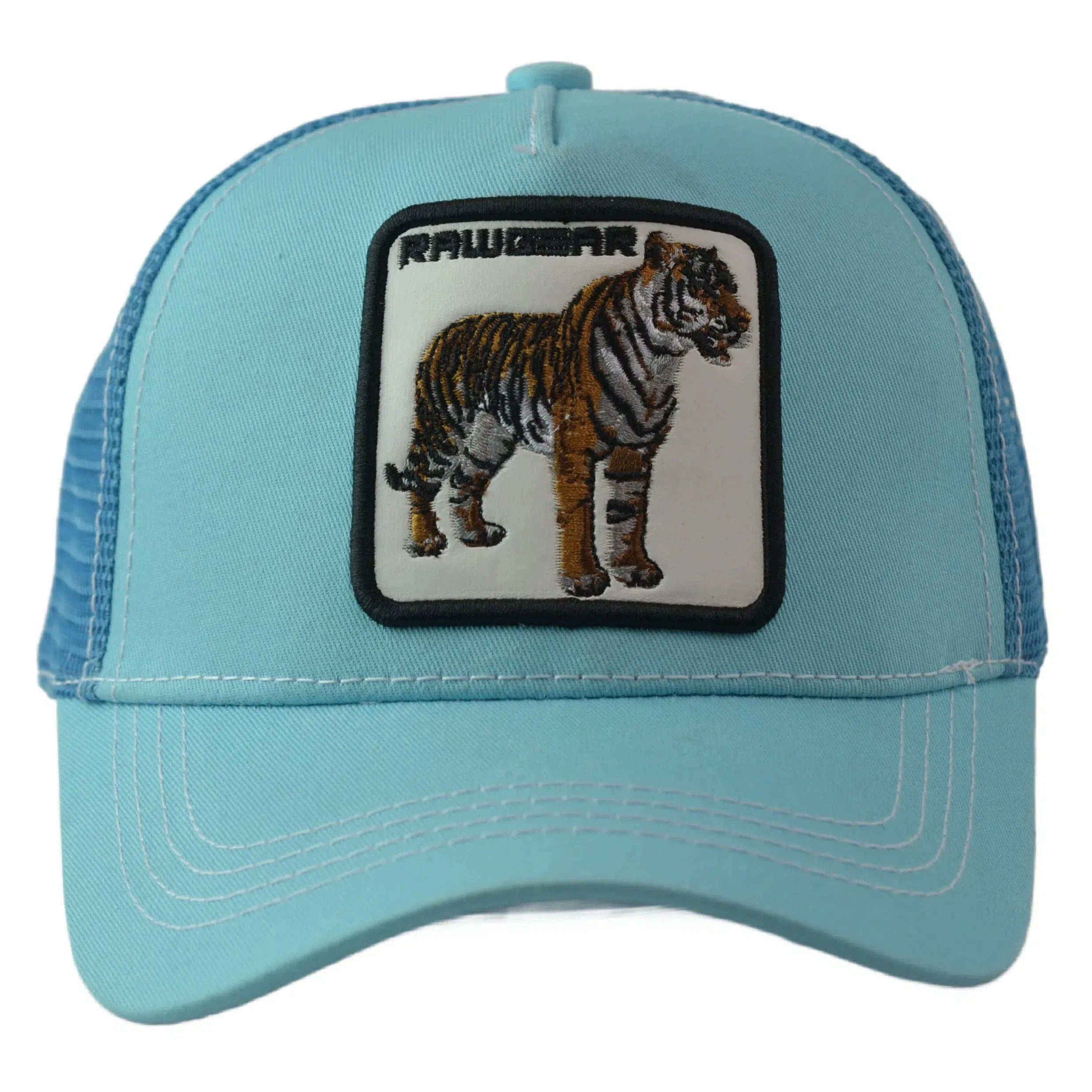 RAWGEAR Gym Gear Tiger Logo Light Blue Contrast Stitch Trucker Cap Snapback Hat