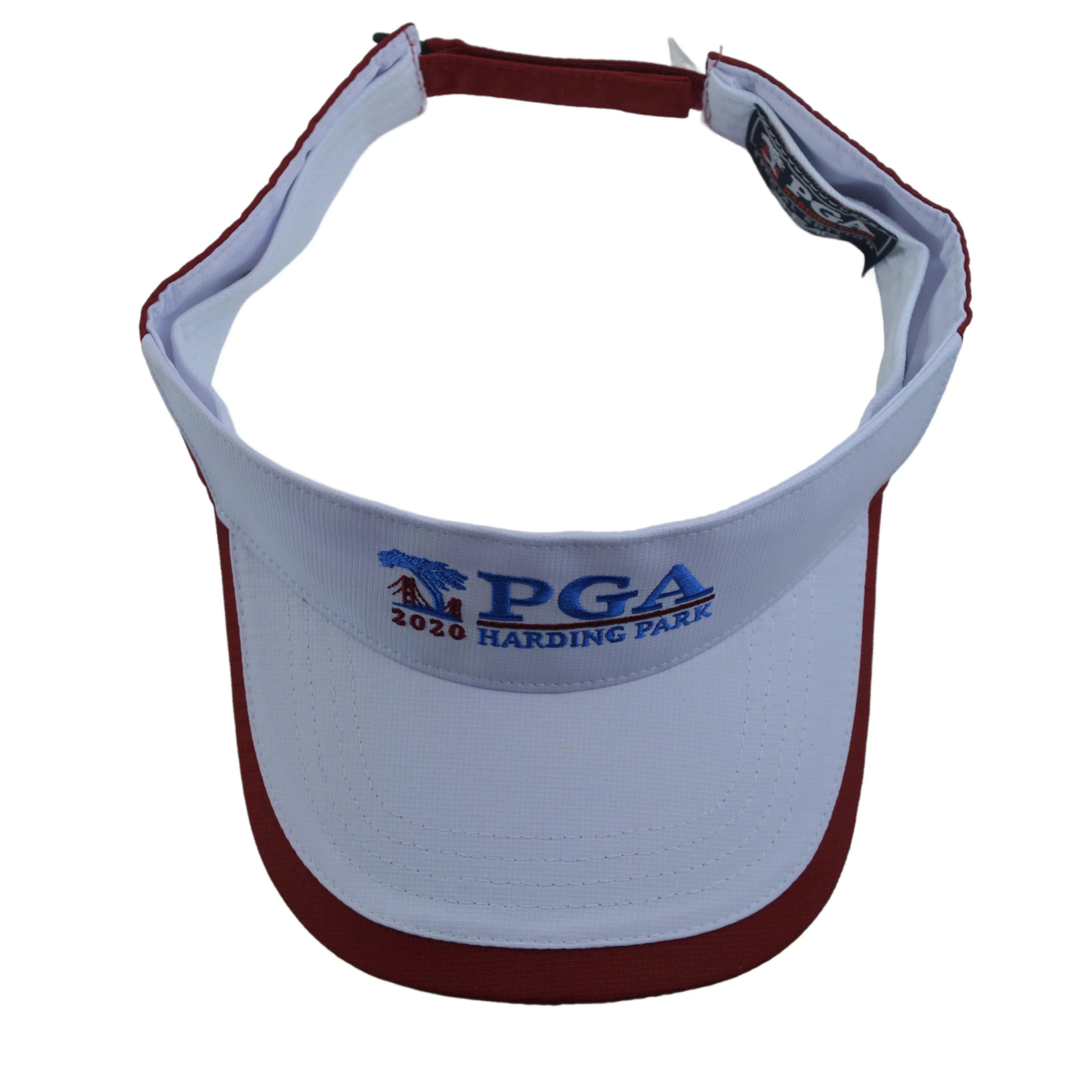 PGA Harding Park Hi Performance 2-Tone White & Burgundy Golf Sun Visor by Ahead