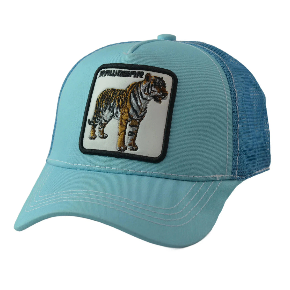 RAWGEAR Gym Gear Tiger Logo Light Blue Contrast Stitch Trucker Cap Snapback Hat