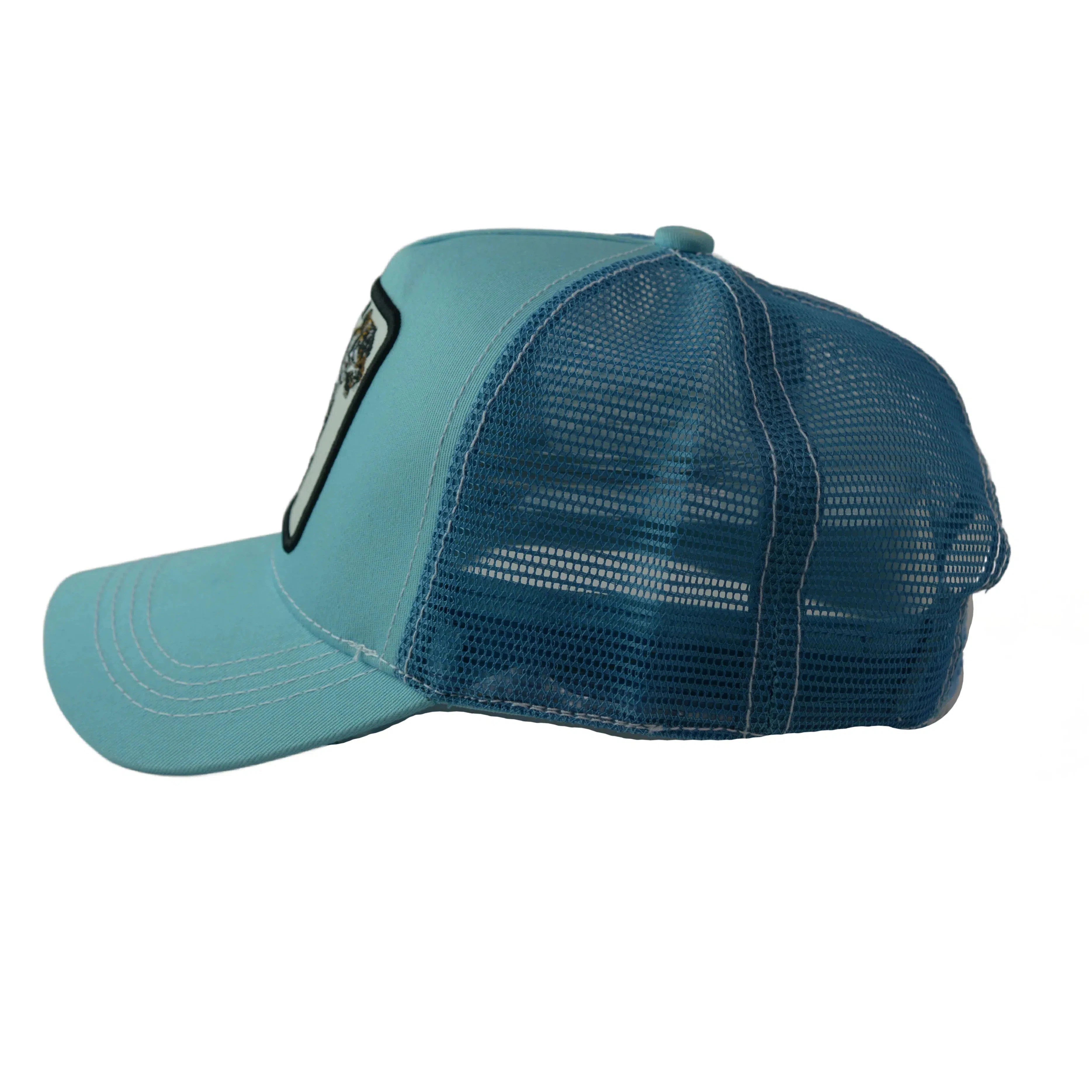 RAWGEAR Gym Gear Tiger Logo Light Blue Contrast Stitch Trucker Cap Snapback Hat