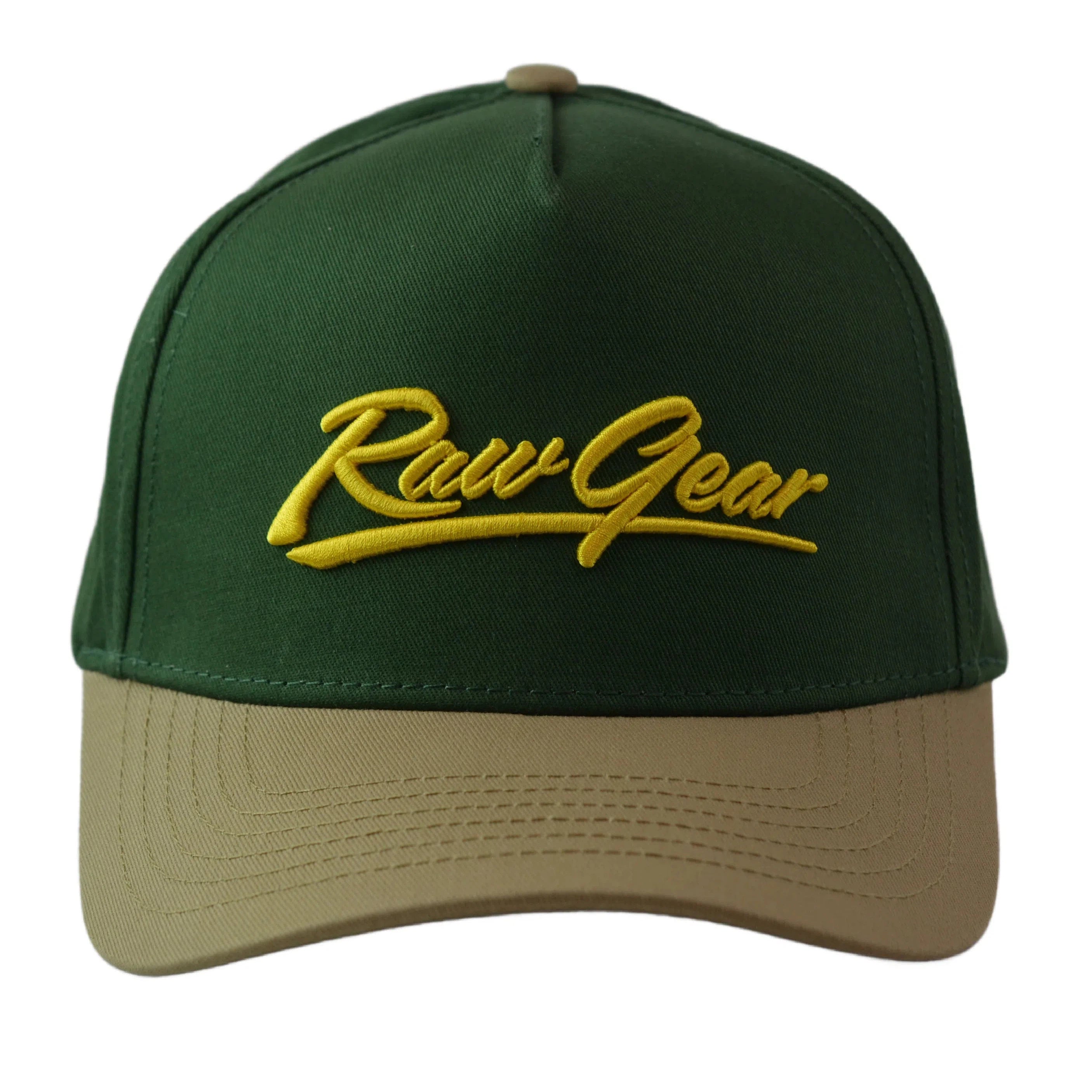 RAWGEAR Gym Gear Varsity Script Dark Green and Khaki Two-Tone Relaxed Fit Snapback Hat