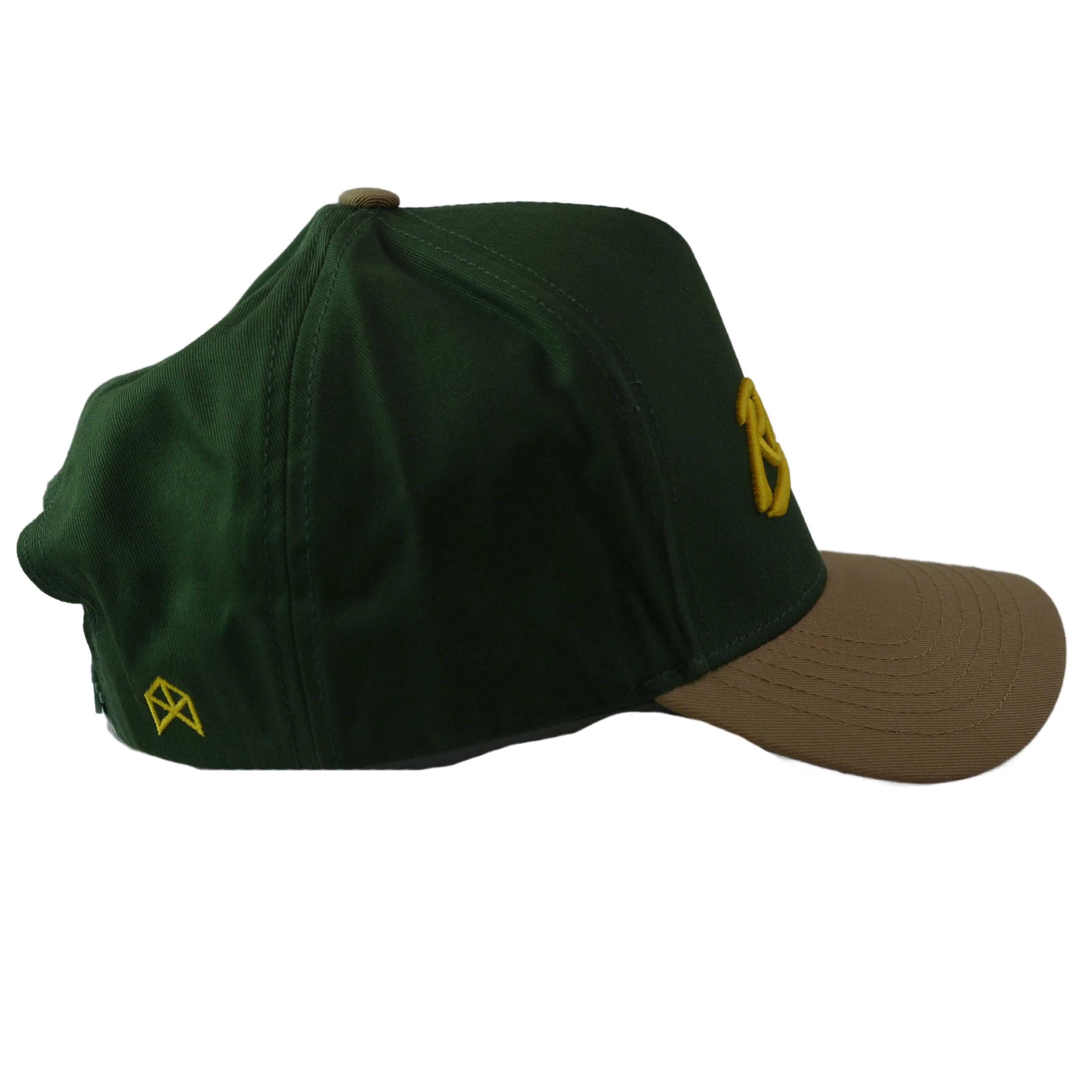 RAWGEAR Gym Gear Varsity Script Dark Green and Khaki Two-Tone Relaxed Fit Snapback Hat