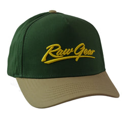 RAWGEAR Gym Gear Varsity Script Dark Green and Khaki Two-Tone Relaxed Fit Snapback Hat