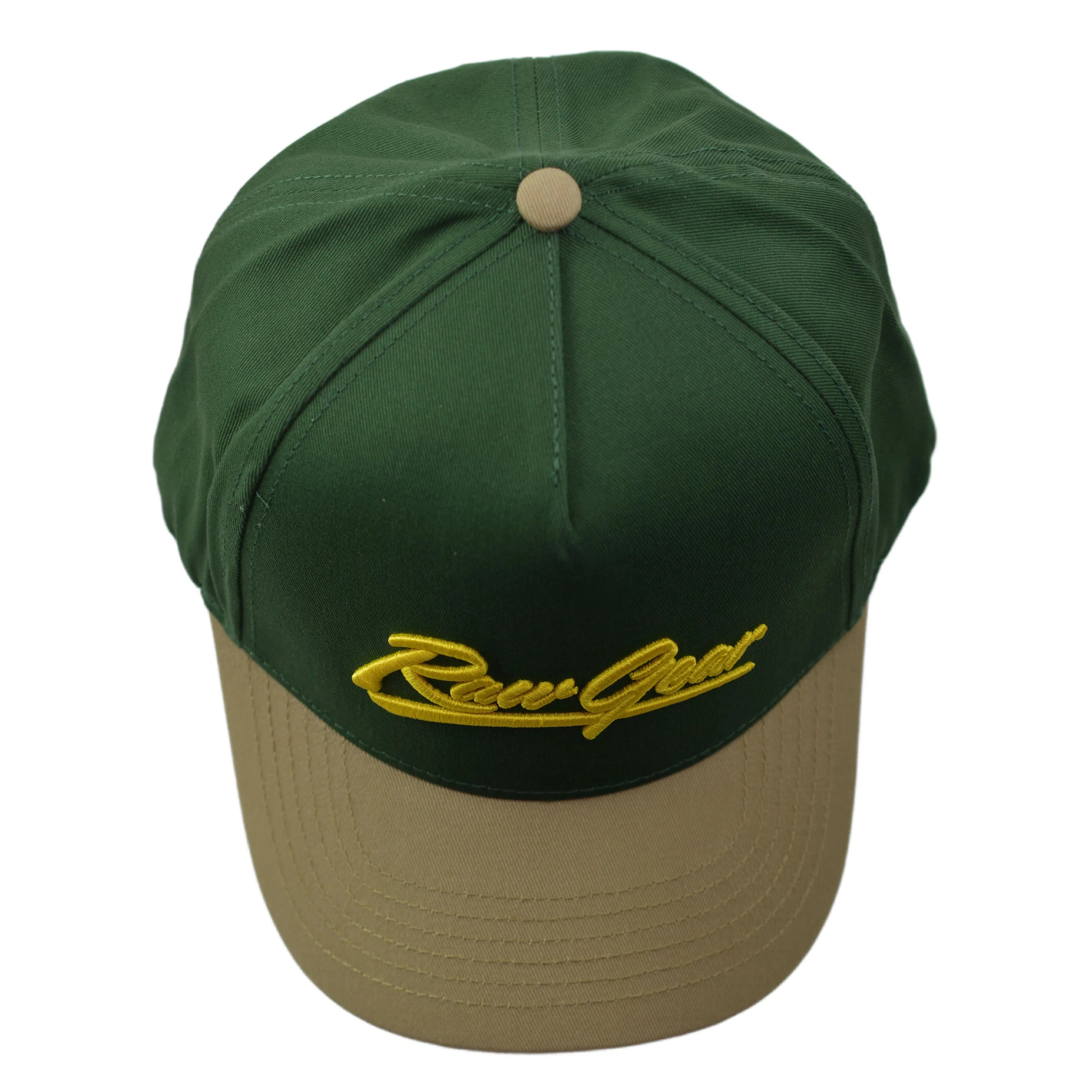 RAWGEAR Gym Gear Varsity Script Dark Green and Khaki Two-Tone Relaxed Fit Snapback Hat