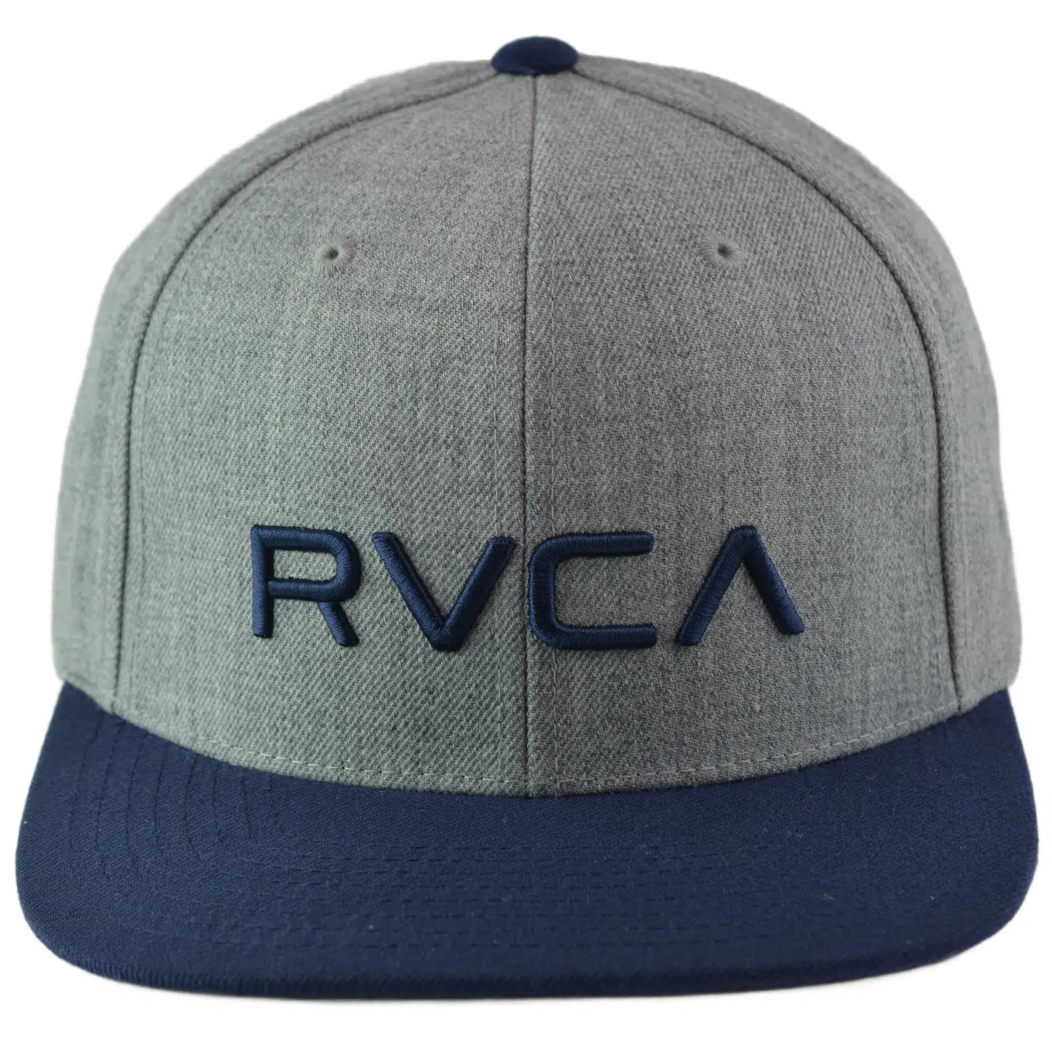 RVCA Twill Heather Gray & Navy Blue Logo 2 Tone Adjustable Flat Bill Hat Men's Snapback Cap