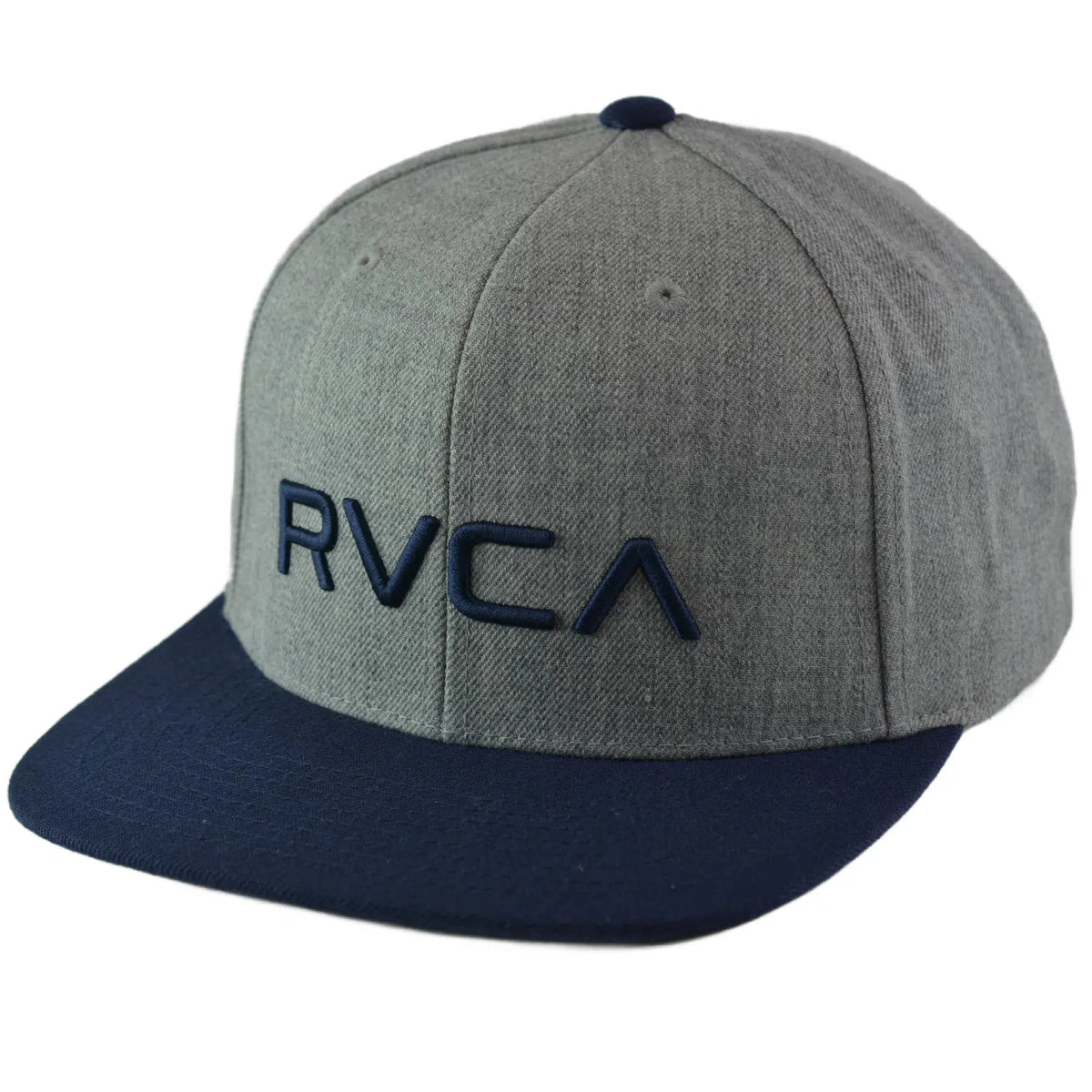 RVCA Twill Heather Gray & Navy Blue Logo 2 Tone Adjustable Flat Bill Hat Men's Snapback Cap