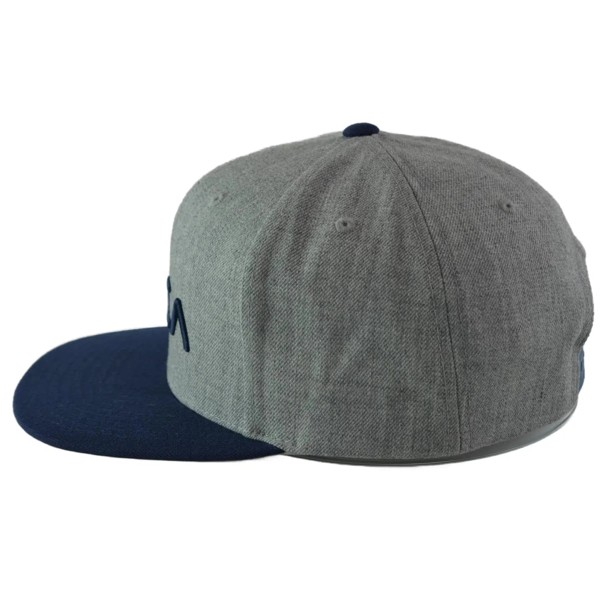 RVCA Twill Heather Gray & Navy Blue Logo 2 Tone Adjustable Flat Bill Hat Men's Snapback Cap