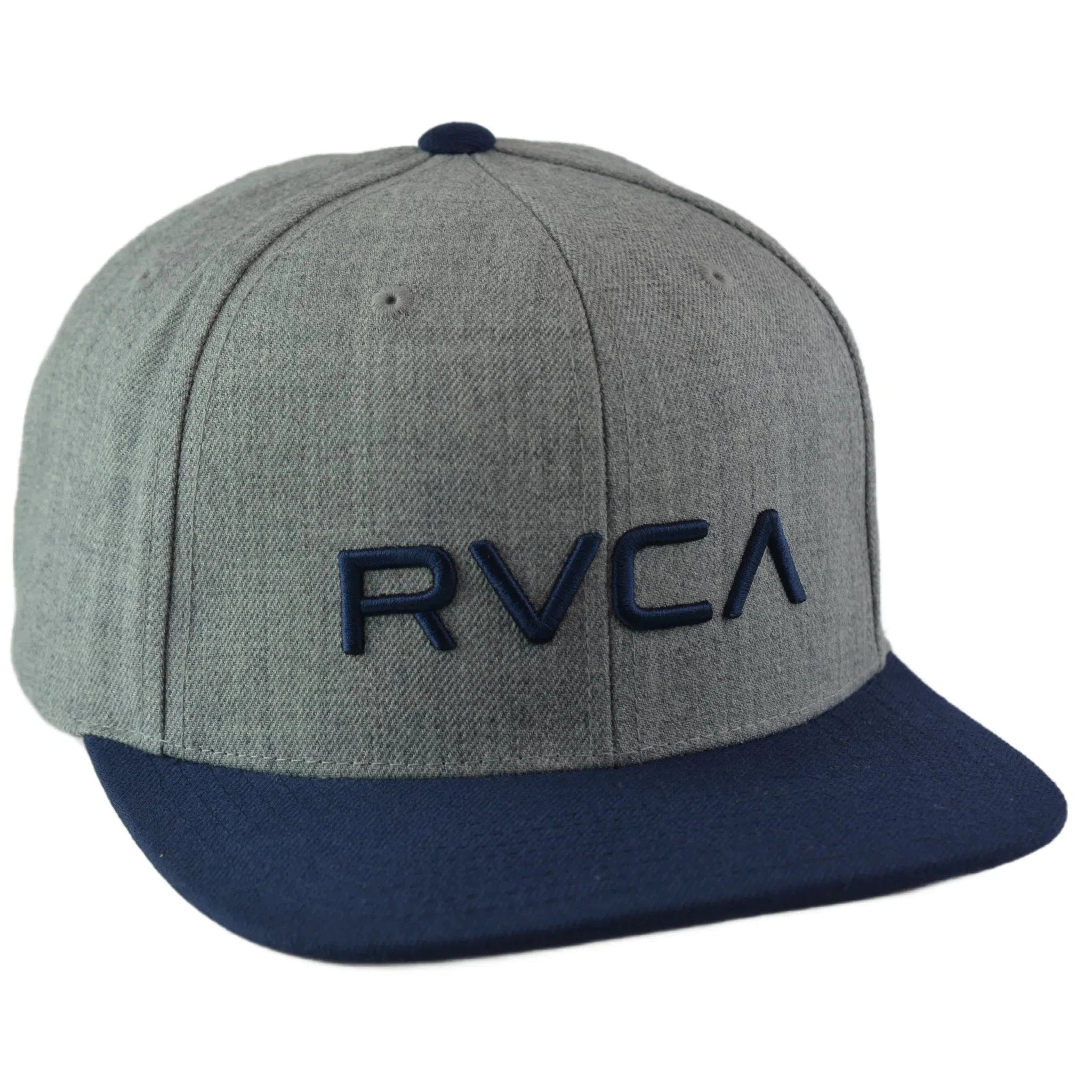 RVCA Twill Heather Gray & Navy Blue Logo 2 Tone Adjustable Flat Bill Hat Men's Snapback Cap