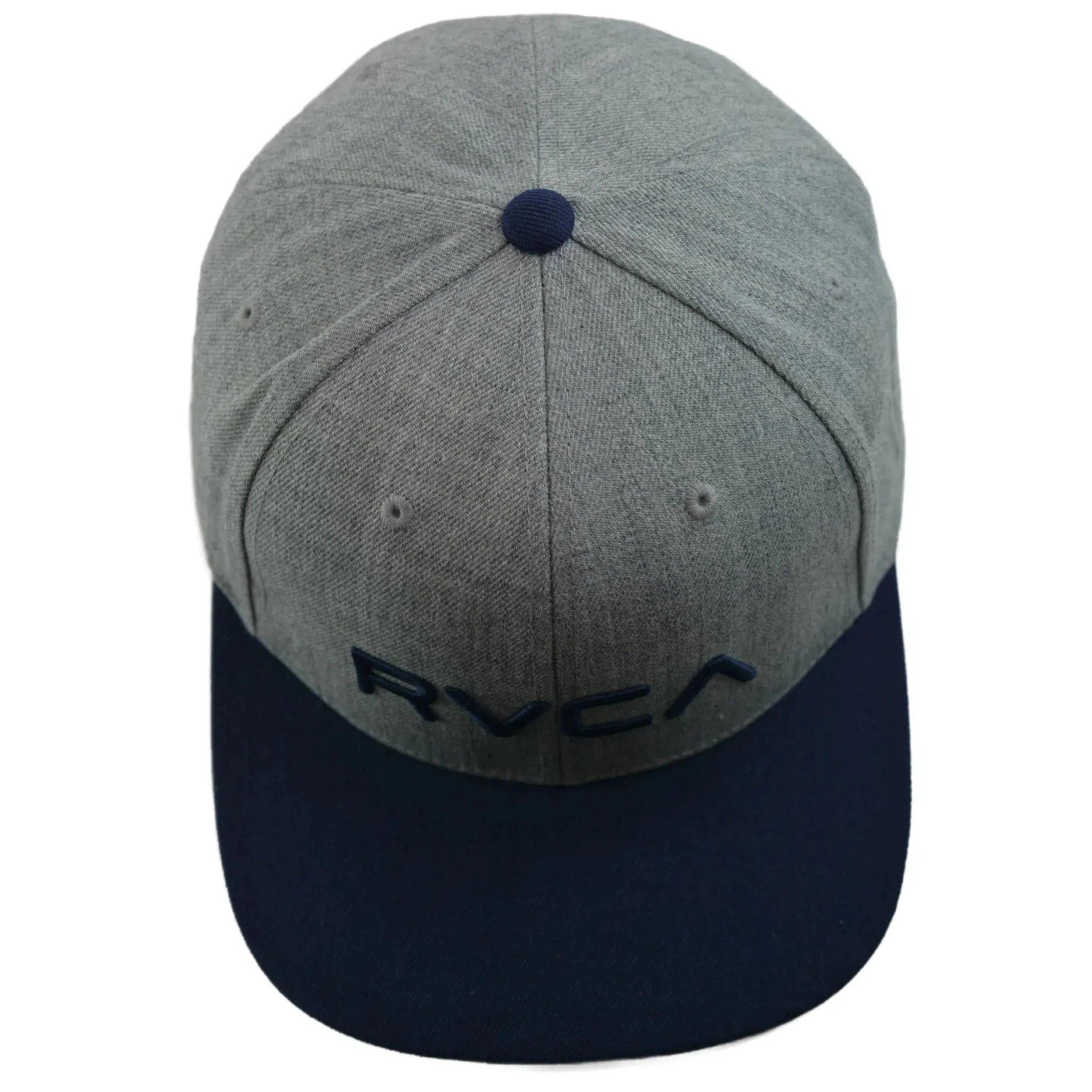 RVCA Twill Heather Gray & Navy Blue Logo 2 Tone Adjustable Flat Bill Hat Men's Snapback Cap