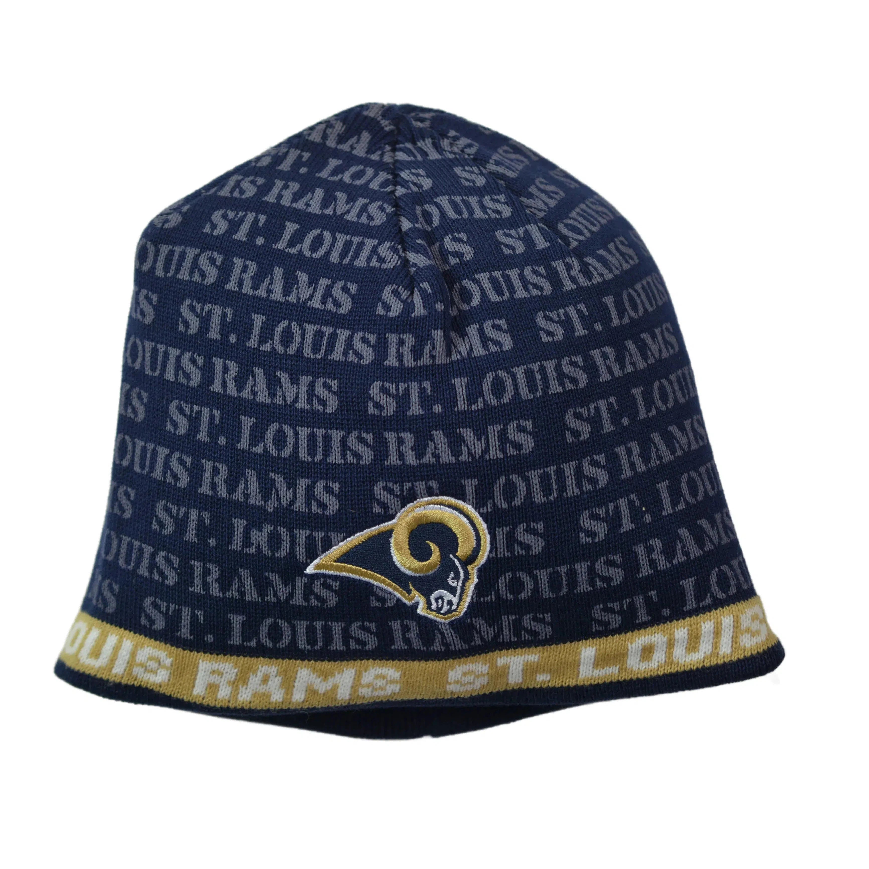 St. Louis, LA Rams Reebok Team Logo Repeating Name Legacy NFL Beanie Winter Hat