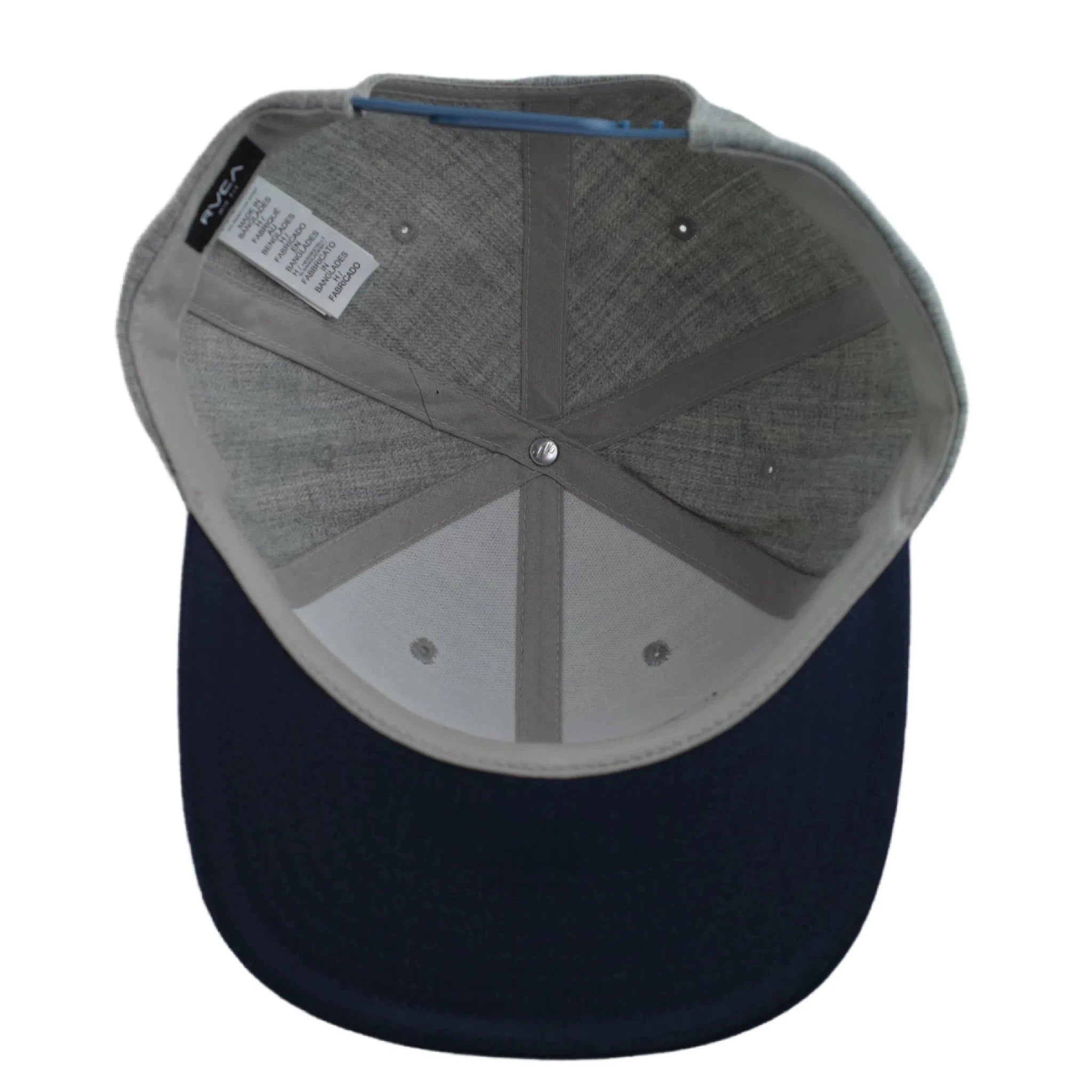 RVCA Twill Heather Gray & Navy Blue Logo 2 Tone Adjustable Flat Bill Hat Men's Snapback Cap