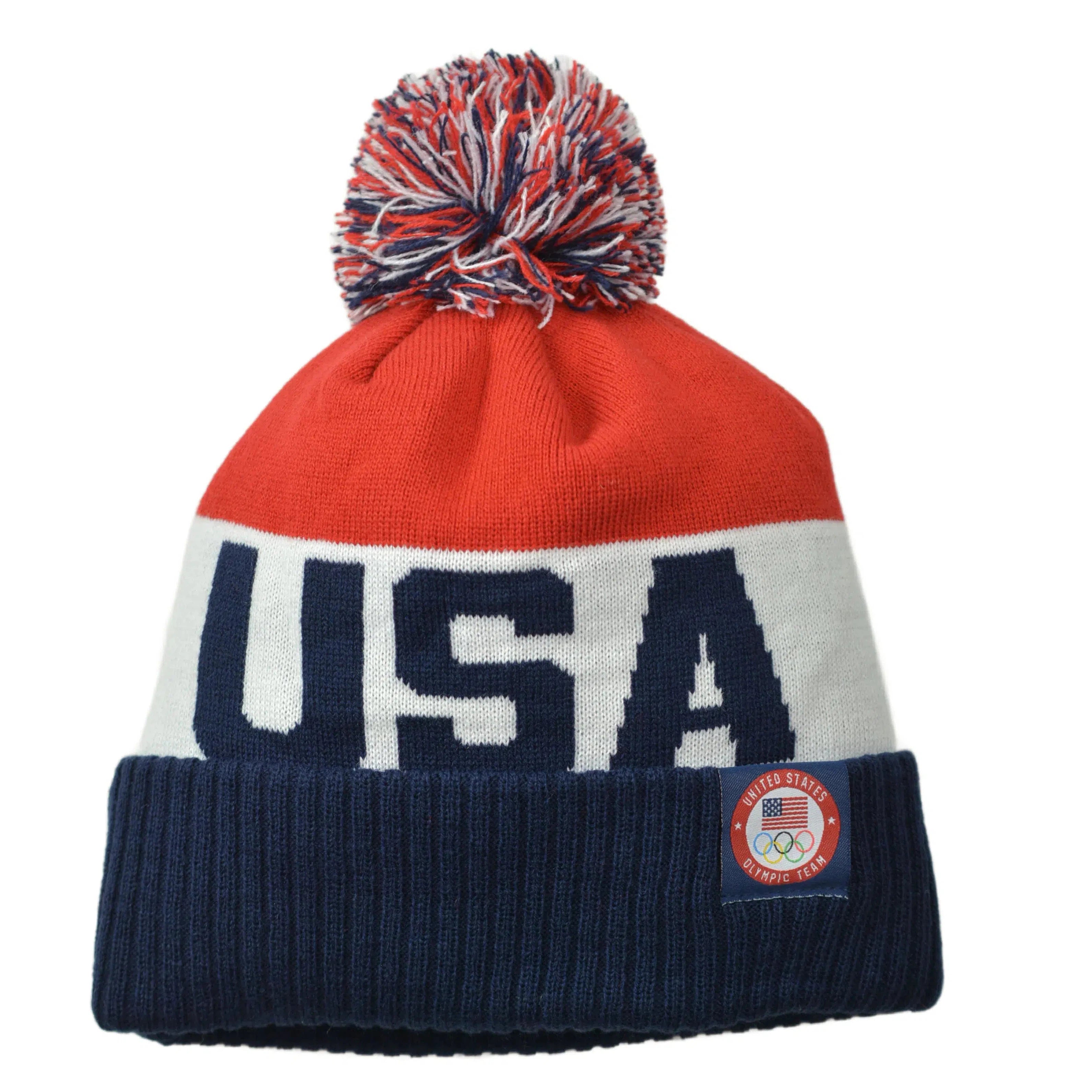 Team USA Nike Olympic Team Red, White & Blue Knit Beanie Winter Hat with Pom