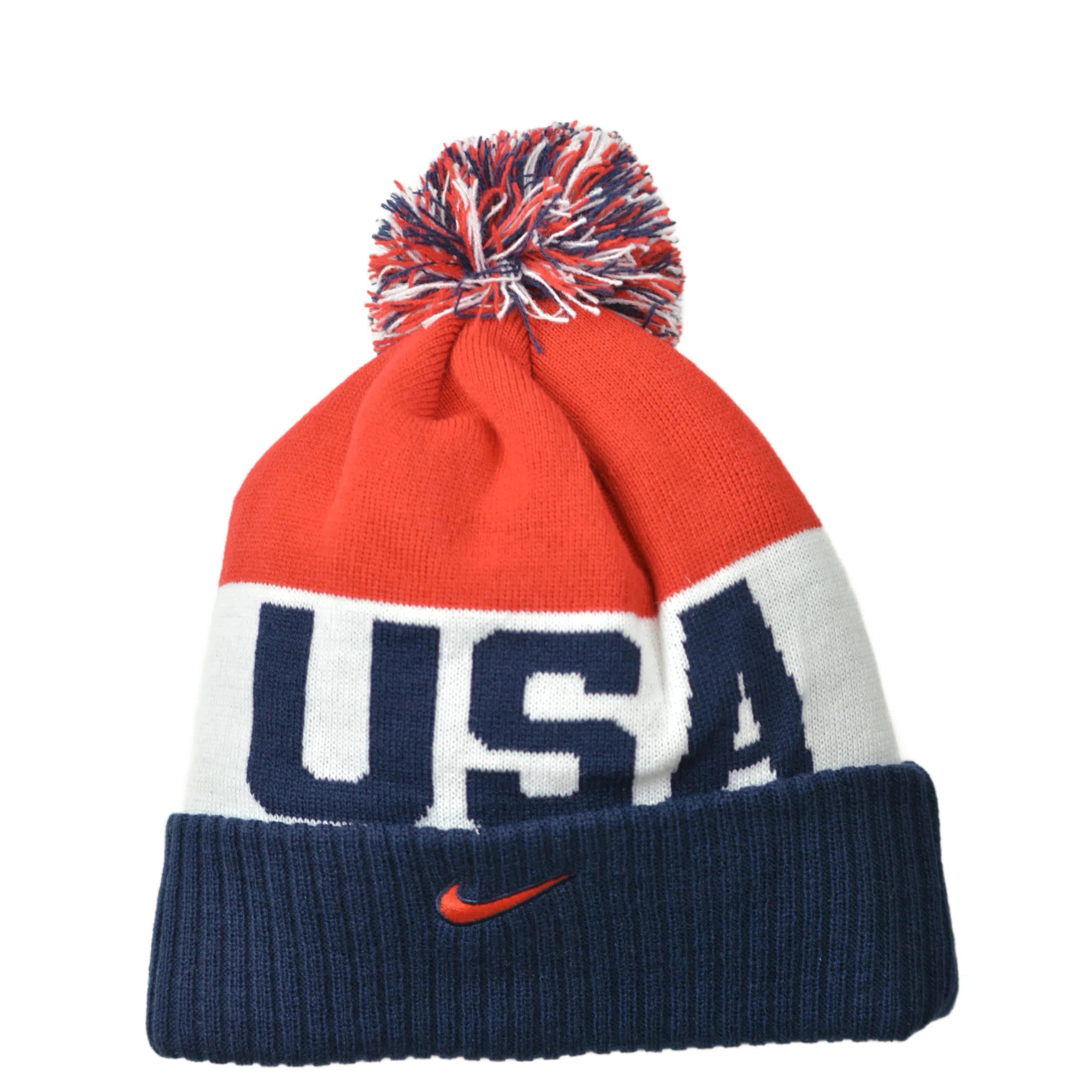 Team USA Nike Olympic Team Red, White & Blue Knit Beanie Winter Hat with Pom