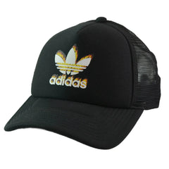 Adidas Trefoil Fire Mesh Trucker Hat –  Unisex Black Snapback Cap
